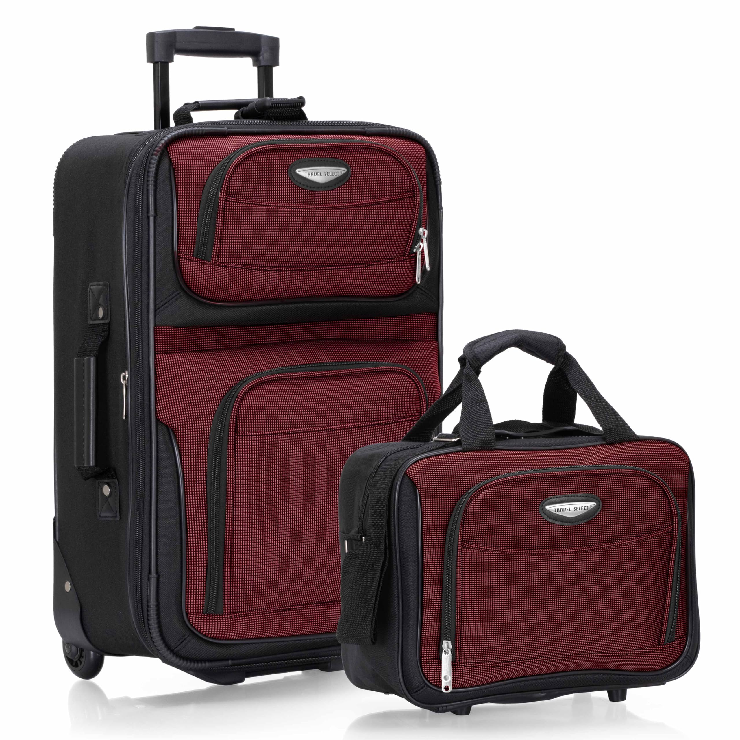 Travel SelectAmsterdam Softside Expandable Rolling Luggage Set, 2-Piece Upright Suitcases with 2-Wheel Design, Lightweight Durable Polyester, Burgundy