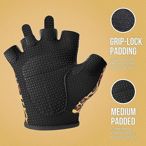 Miniatura 3 de Contraband Pink Label 5297 Design Series - Guantes de elevación y remo con estampado de leopardo para mujer, ligeros, veganos, medianos, acolchados,