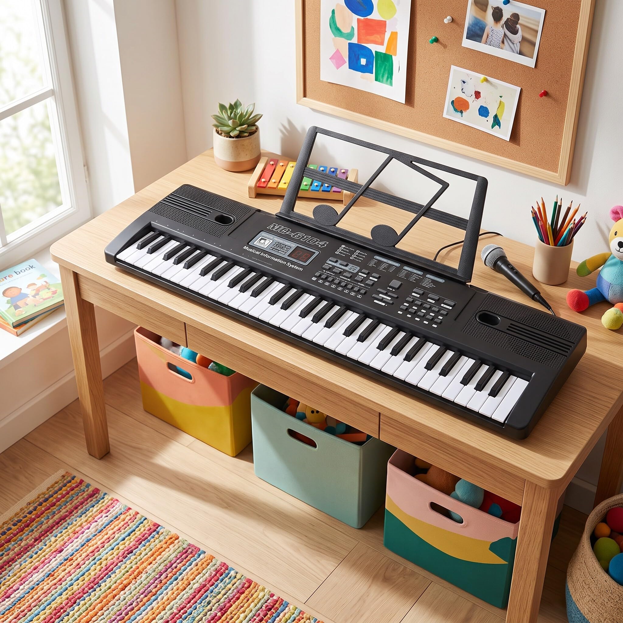 Clavier Piano 61 touches, Clavier Électronique Musique Clavier Portable Keyboard Piano pour Enfants Débutant avec Support & Microphone, Garçons et Filles