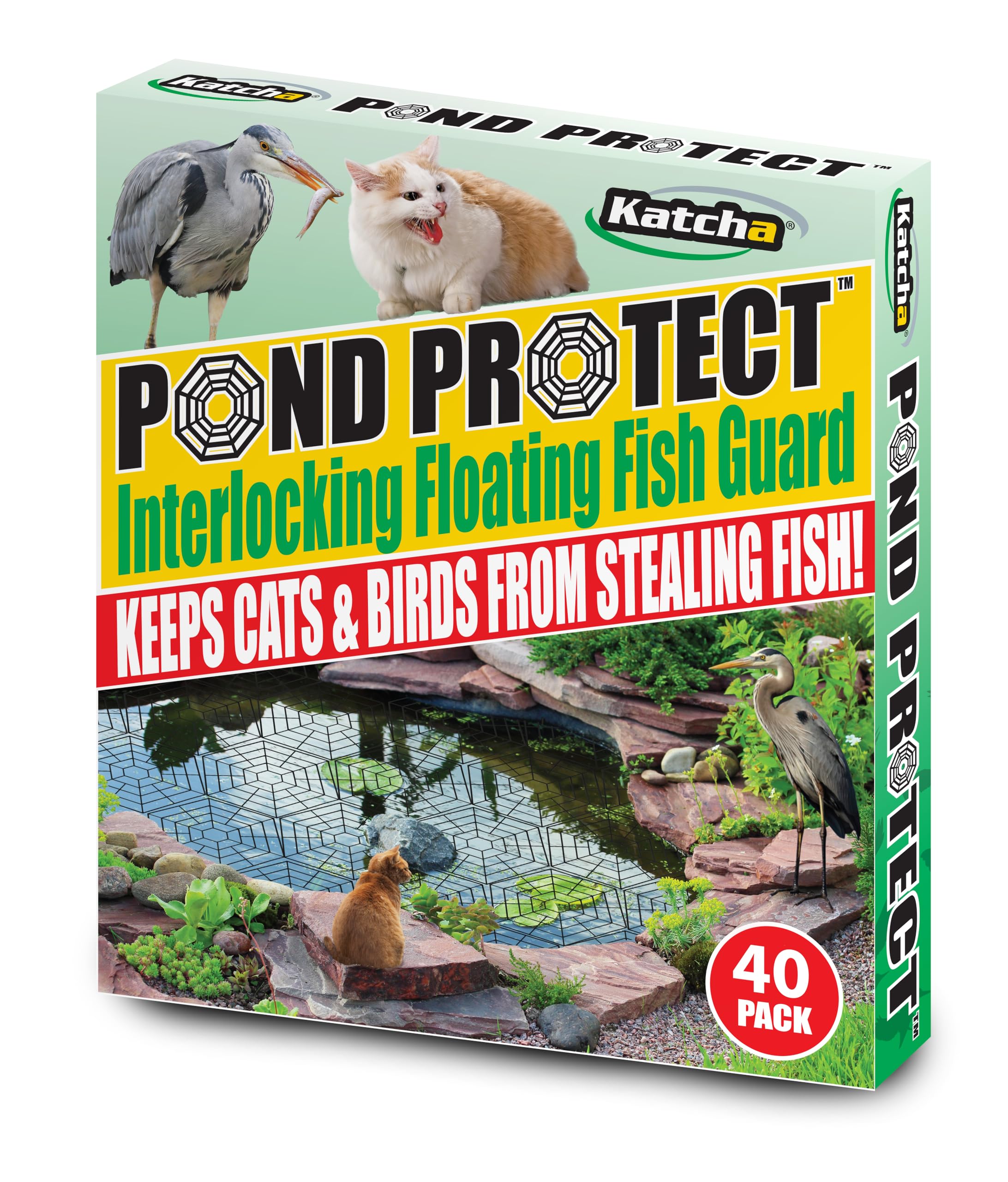 Katcha Green Pond Protect Interlocking Floating Fish Guard Protect Fish From Cats Herons And All Types Of Birds, Durable And Easy To Install Pond Safety Solution Pack Of 20