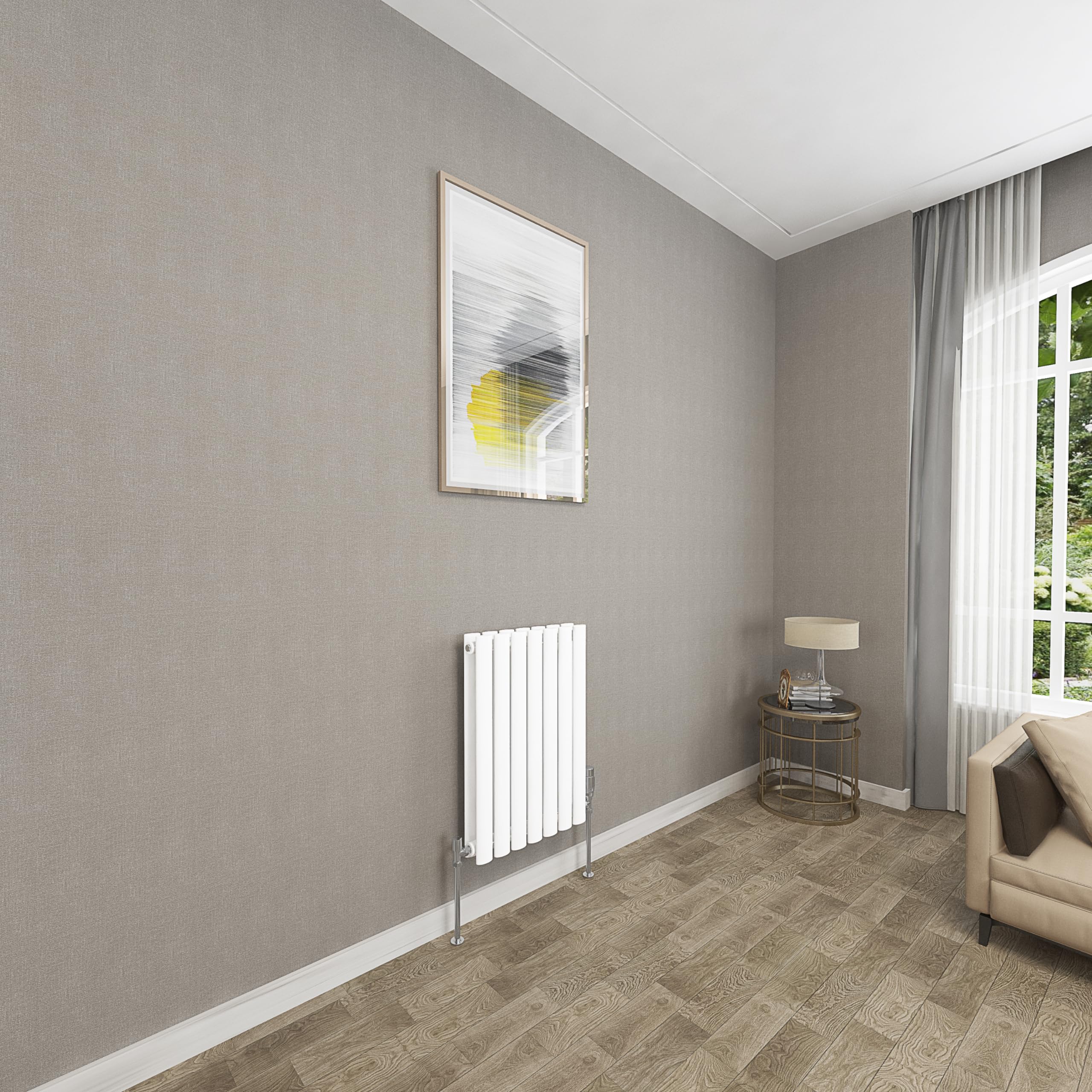 Sky bathroom | 600x413mm - Modern White Horizontal Double Panel Oval Column Radiator Central Heating Designer Radiator