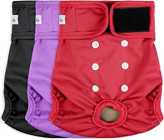 Grecle Reusable Female Dog Diapers Pack of 3 XS Red - Washable, Highly Absorbent for Heat, Incontinence & Seniors