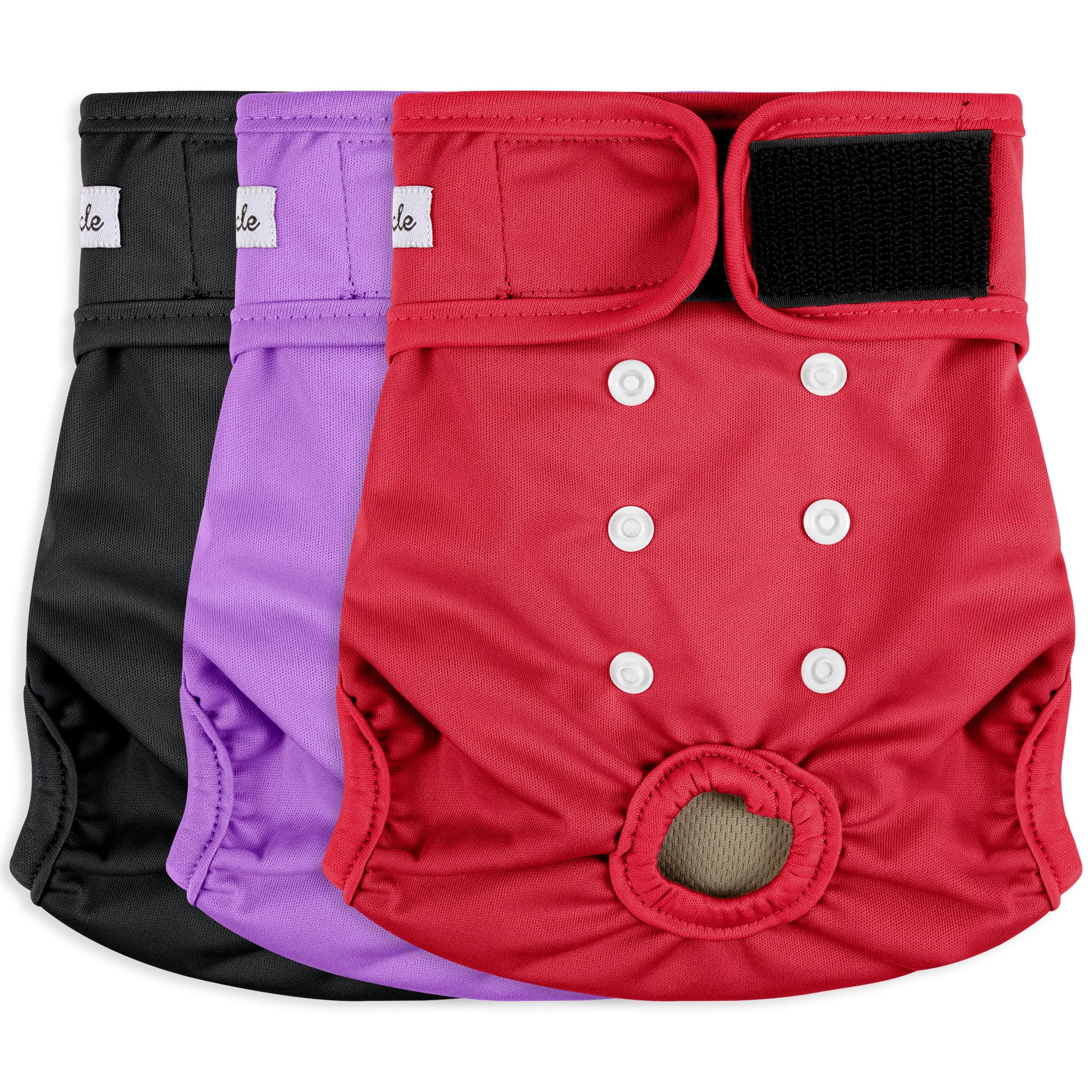 Female Dog Diapers - Reusable Diapers for Doggie in Heat - Highly Absorbent for Pet Incontinence with Adjustable Snaps (Pack of 3) Red, M