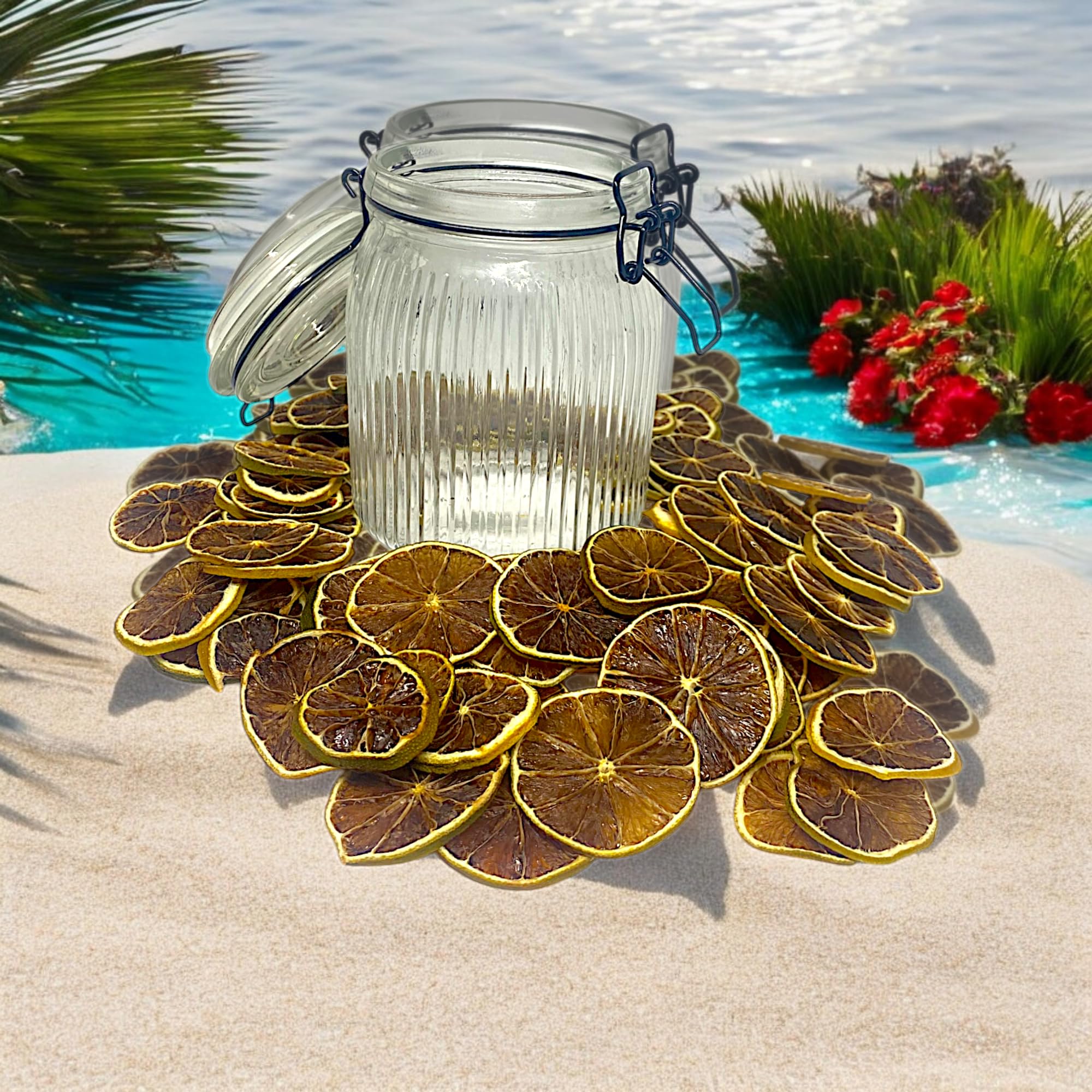100g - Décoration pour Cocktail, Pâtisserie ou Intérieur - Citron Vert Déshydraté/Séché - Comestible - Bocal à Fermeture Mécanique - Citron Déshydraté - Citron Séché - Citrons Verts - Décoration