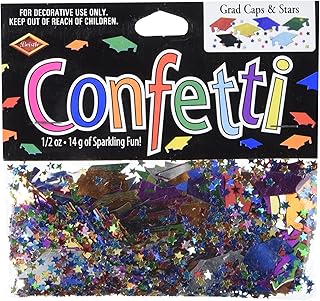 Beistle Grad Caps and Stars Confetti, 1/2 oz, Multicolored
