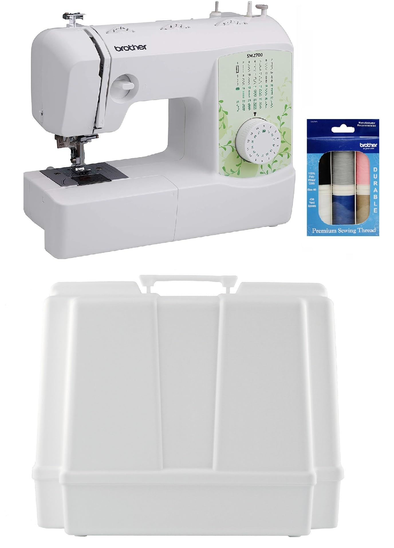 Brother SM2700 27-Stitch Free Arm Sewing Machine and Hard Plastic Storage and Carry Case, Premium Sewing Thread 6-Pack Included