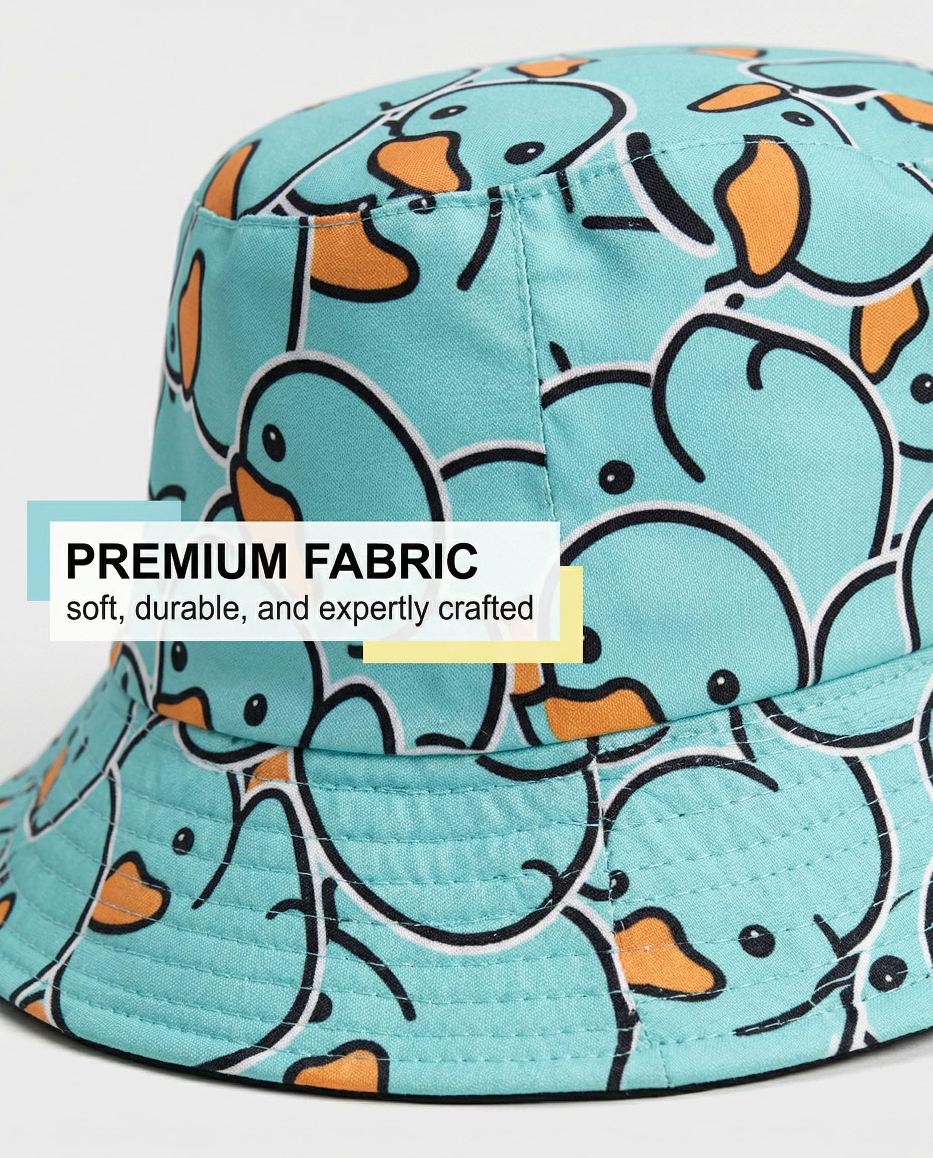 Sombrero Divertido para el Sol de Verano, Gorro de Pescador Reversible con Ala Ancha, Diseño de Pato Amarillo para Niños y Adultos, Unisex (Amarillo)