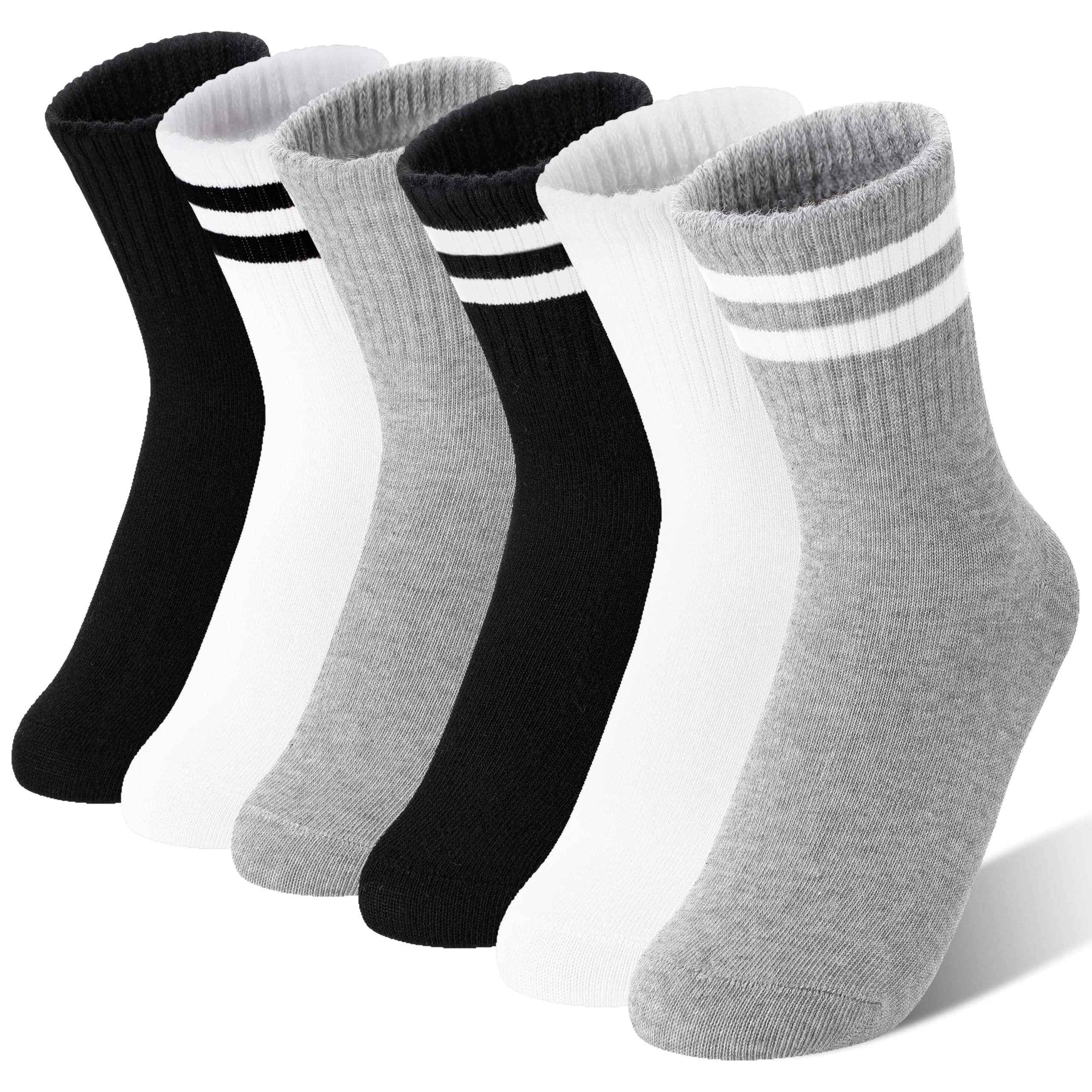 SAVALOS Kids Boys Girls Athletic Sport Socks Basketball Outdoor Cotton Crew Breathable Striped Socks 6 Pairs
