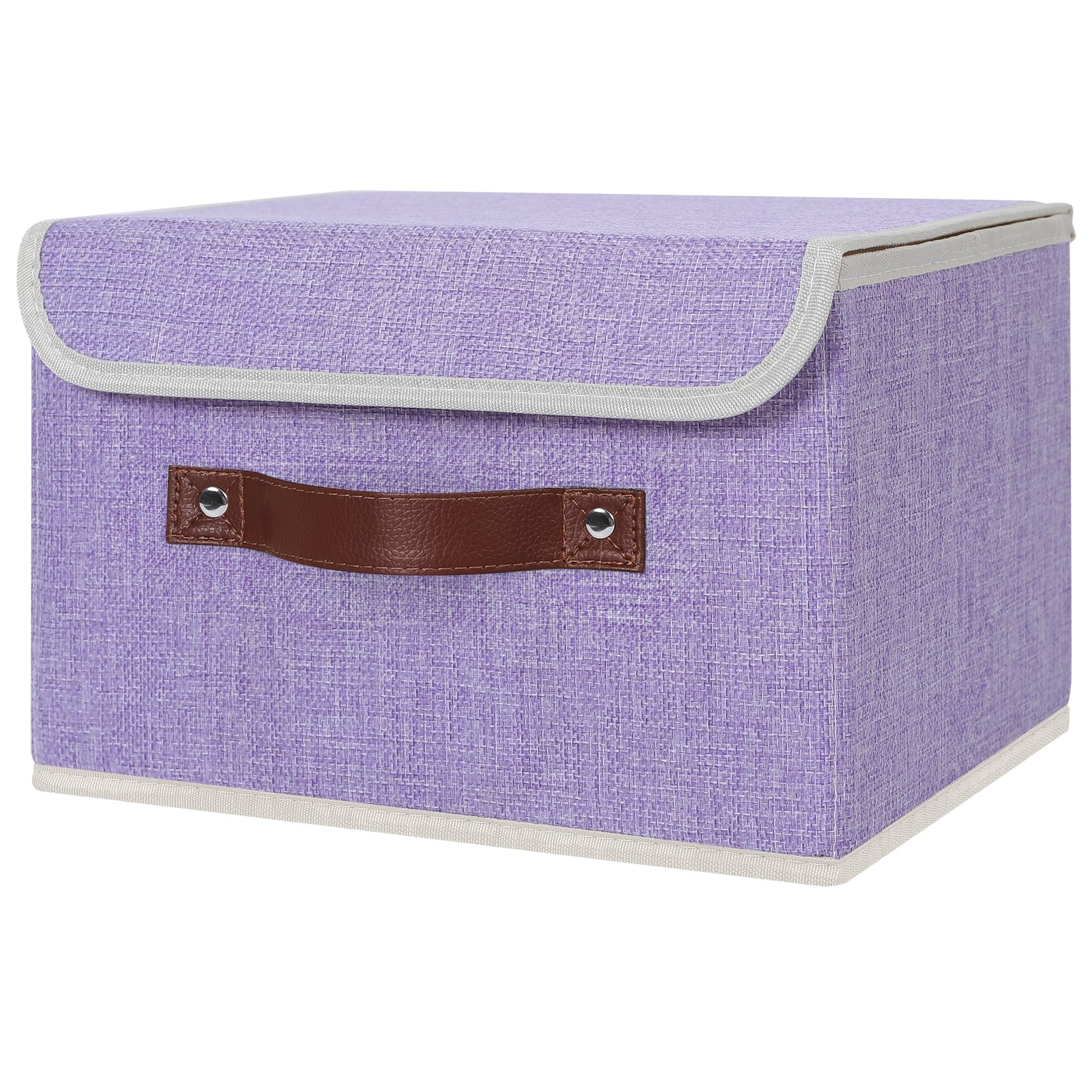 ANMINY Aufbewahrungsbox aus Stoff mit Deckel, Lila, 25,4 x 20,3 x 17,8 cm, 4 Stück | Erinnerungsspeicher, Baumwollleinen, PP-Platte verstärkt, waschbar, PU-Griffe, faltbar & stapelbar, dekorativ, klein