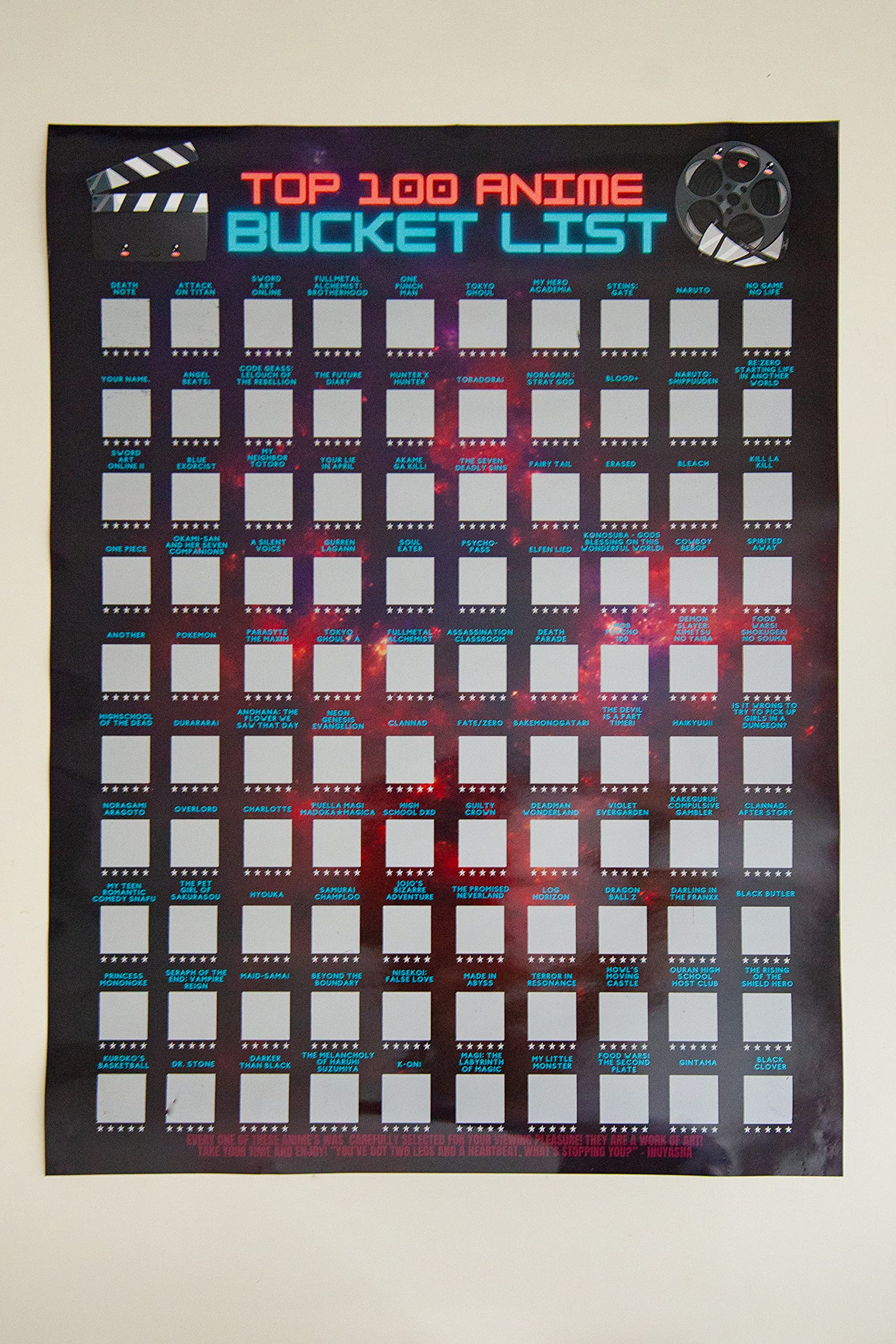 Top 100 Anime Bucket List Scratch Off Poster (18”x24”) with Custom
