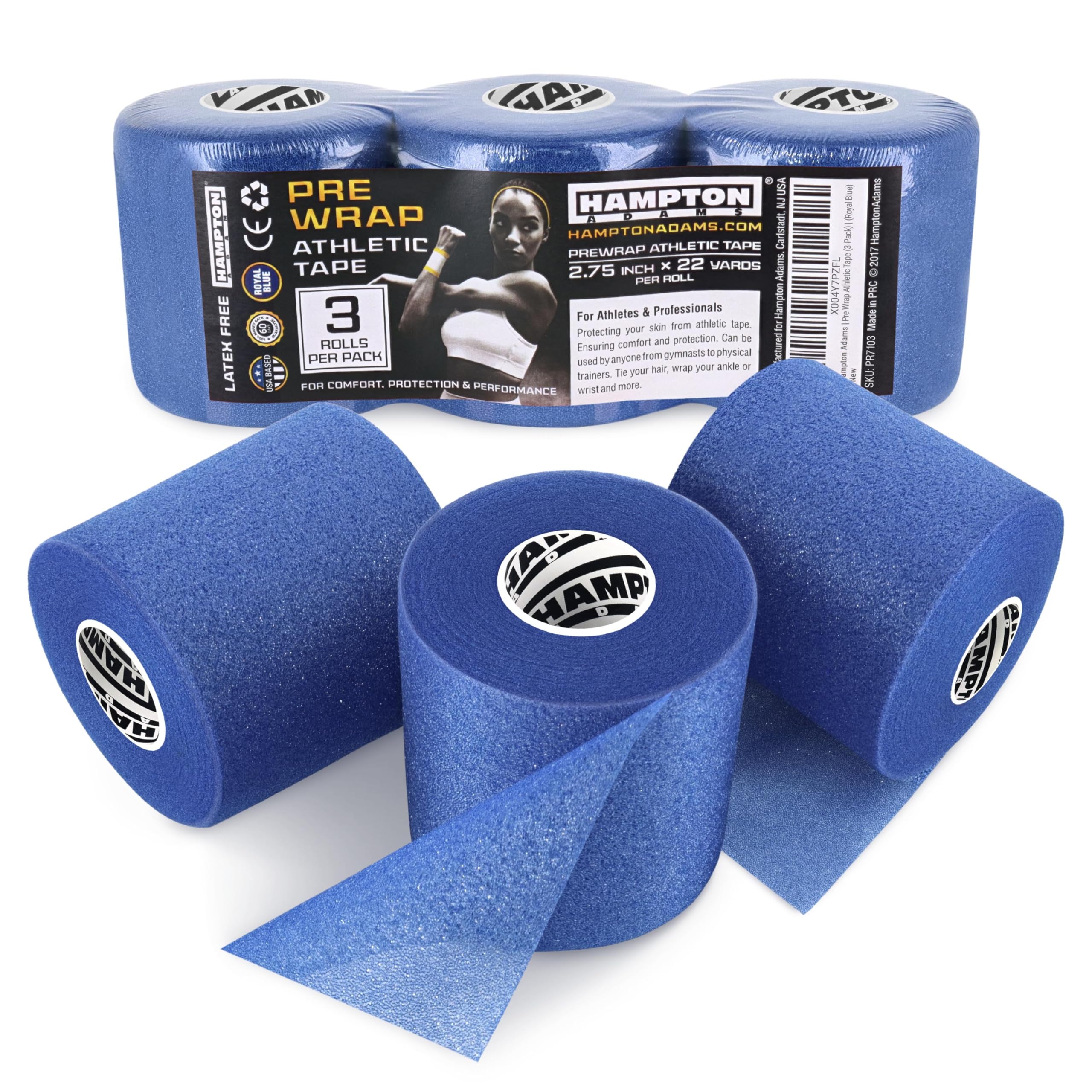 Hampton Adams Pre Wrap Athletic Tape, Non Slip Grip, No Fray Underwrap