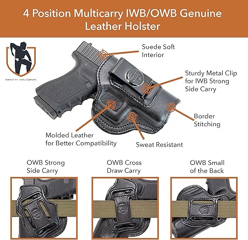 Miniatura 10 de Maxx Carry Funda de cuero prémium para pistola OWB e IWB de 4 vías para Taurus 1911 de tamaño completo de 5 pulgadas  Colt 1911  Kimber 1911  Ruger
