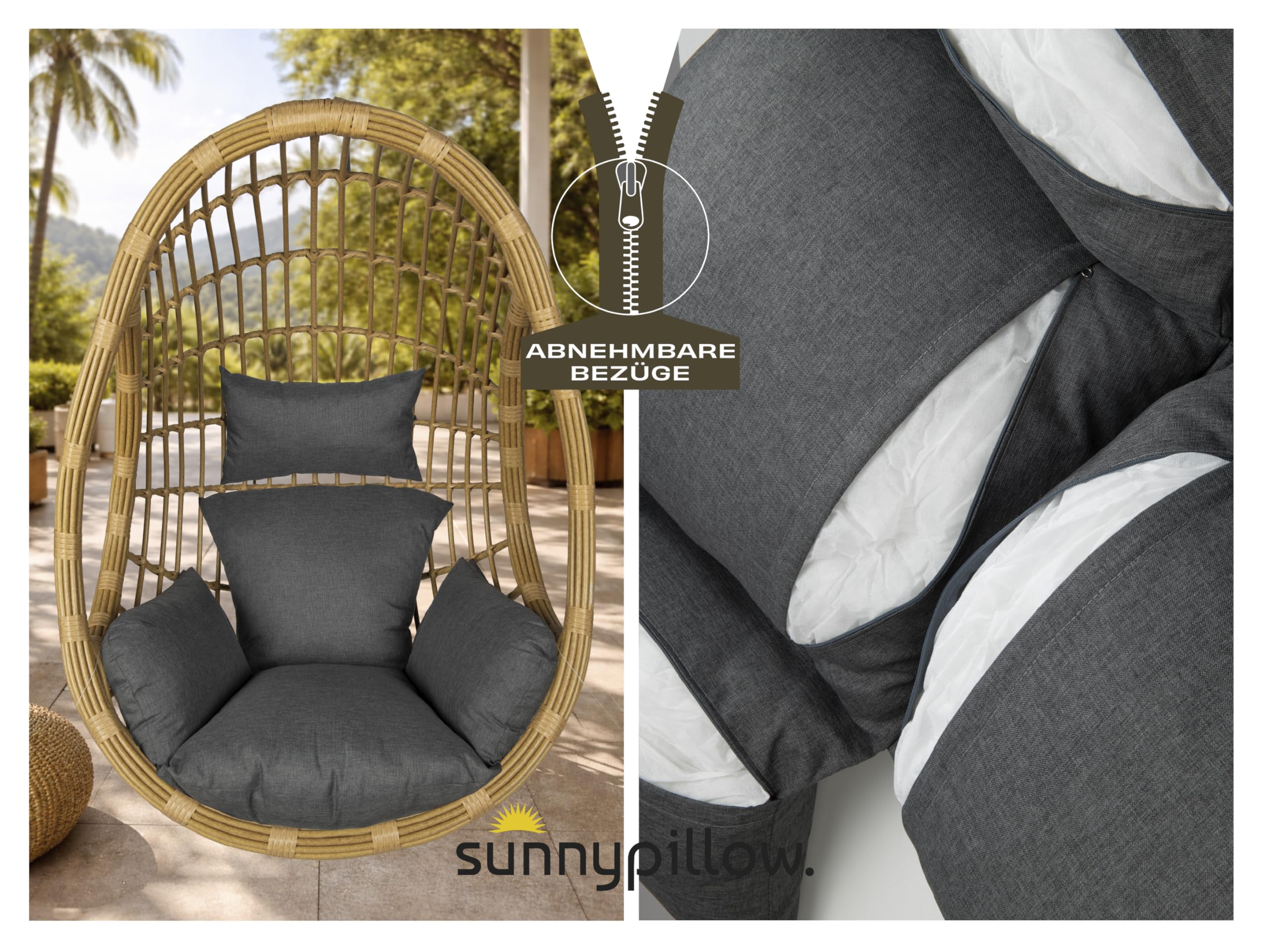 Cuscino per Poltrona Sospesa 15 cm Impermeabile Resistente UV Antracite