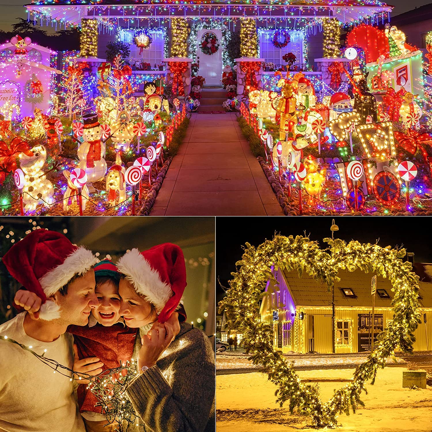 Qedertek Luci Albero di Natale,Catena Luminosa 20M 200 LED,Luci di Natale Esterno ed Interno,Cavo verde scuro,Luci Bianco Caldo & Colorate Addobbi Natalizi Esterno,Luci Natalizie da Esterno ed Interno