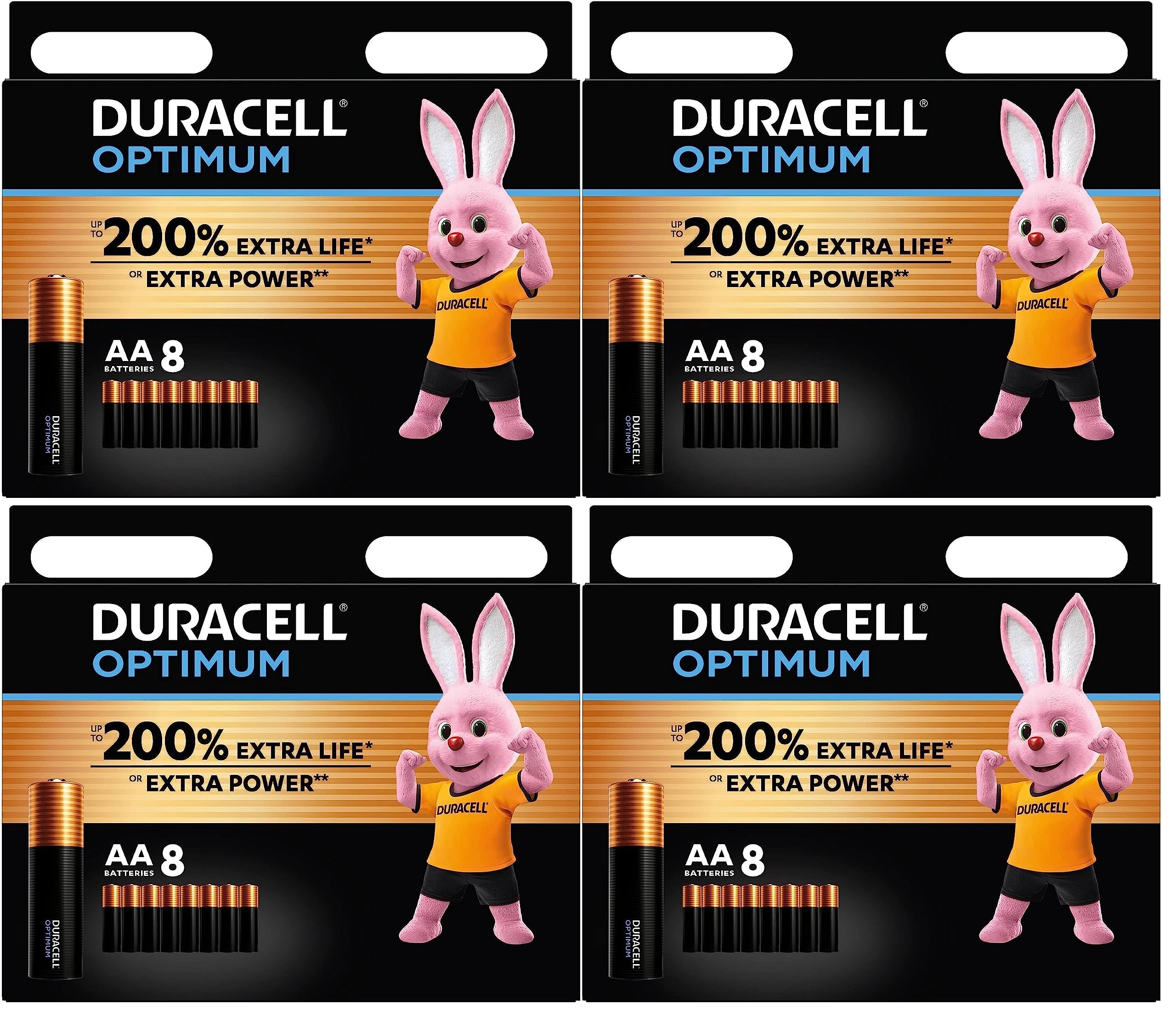 32 x Duracell AA Optimum (4 ampoules de 8 batteries) 32 piles (MX1500/STYLO/MIGNON)