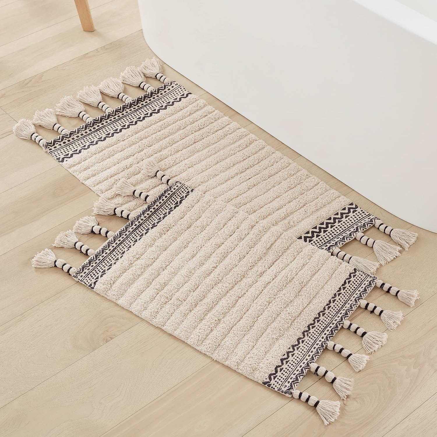 Lucky Brand Overtufted Cotton Fringe Bath Rug with Tassels