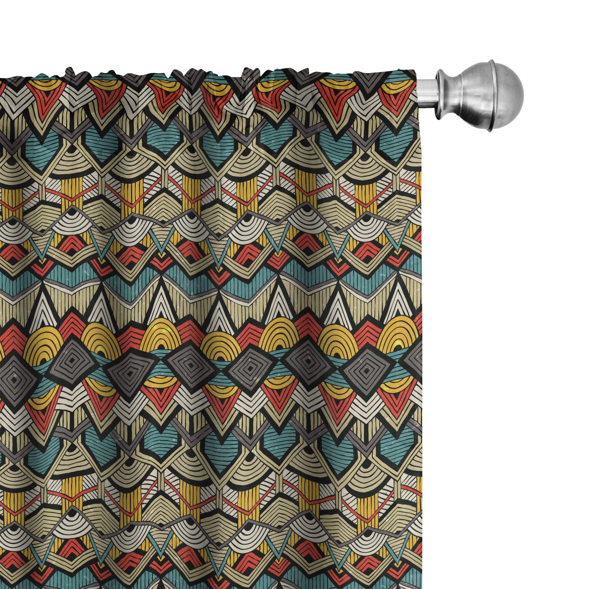 Ambesonne African Curtains, Chevron Zigzags and Half Circles Folkloric Elements Sharp Canonical Motifs, Window Treatments 2 Panel Set for Living Room