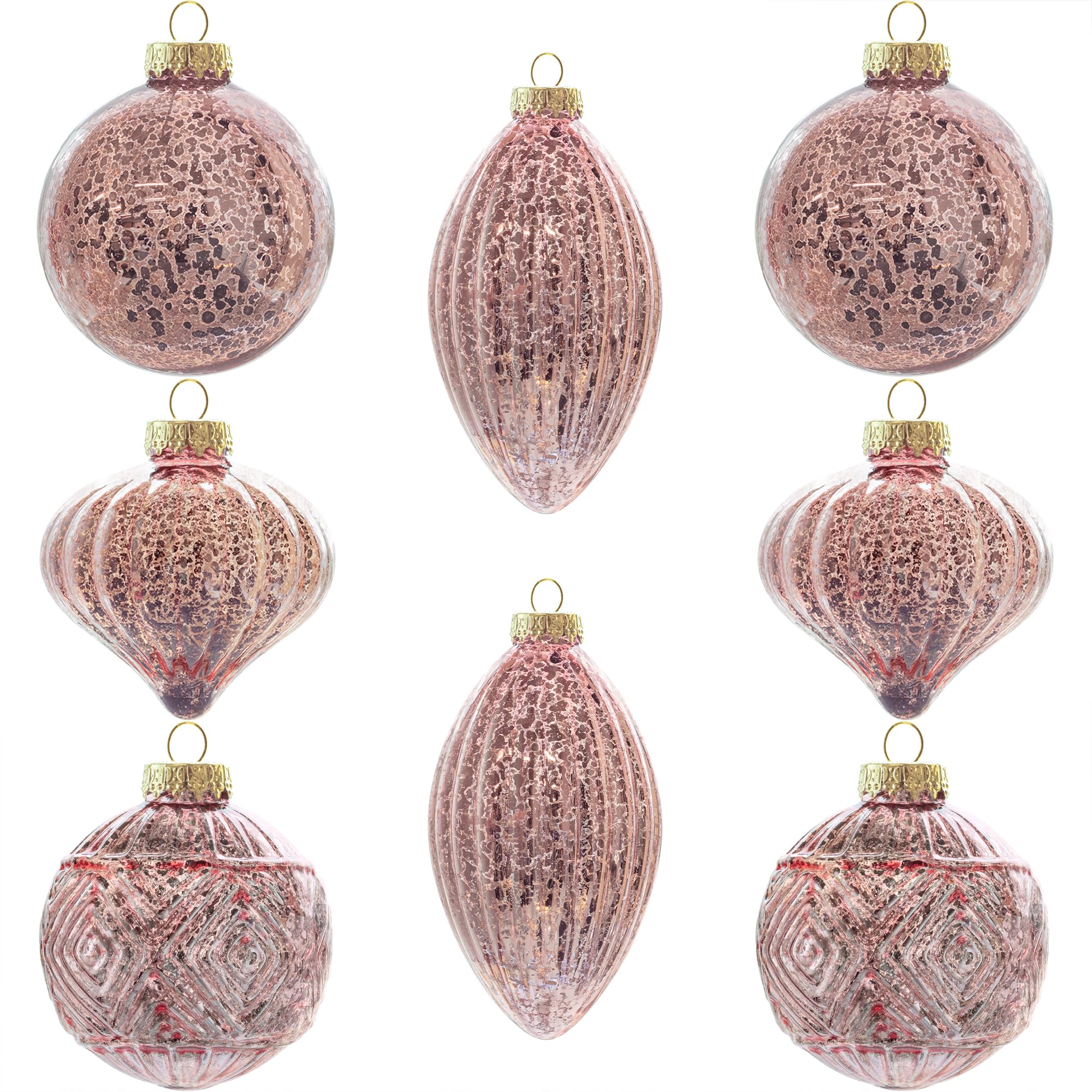 8 piezas bolas de Navidad rosas de cristal de 8 cm bola de cristal colgantes y colgantes bolas ornamento de mercurio deocro de Navidad Perchas Decoraciones navideñas Adornos (Rosa 8)