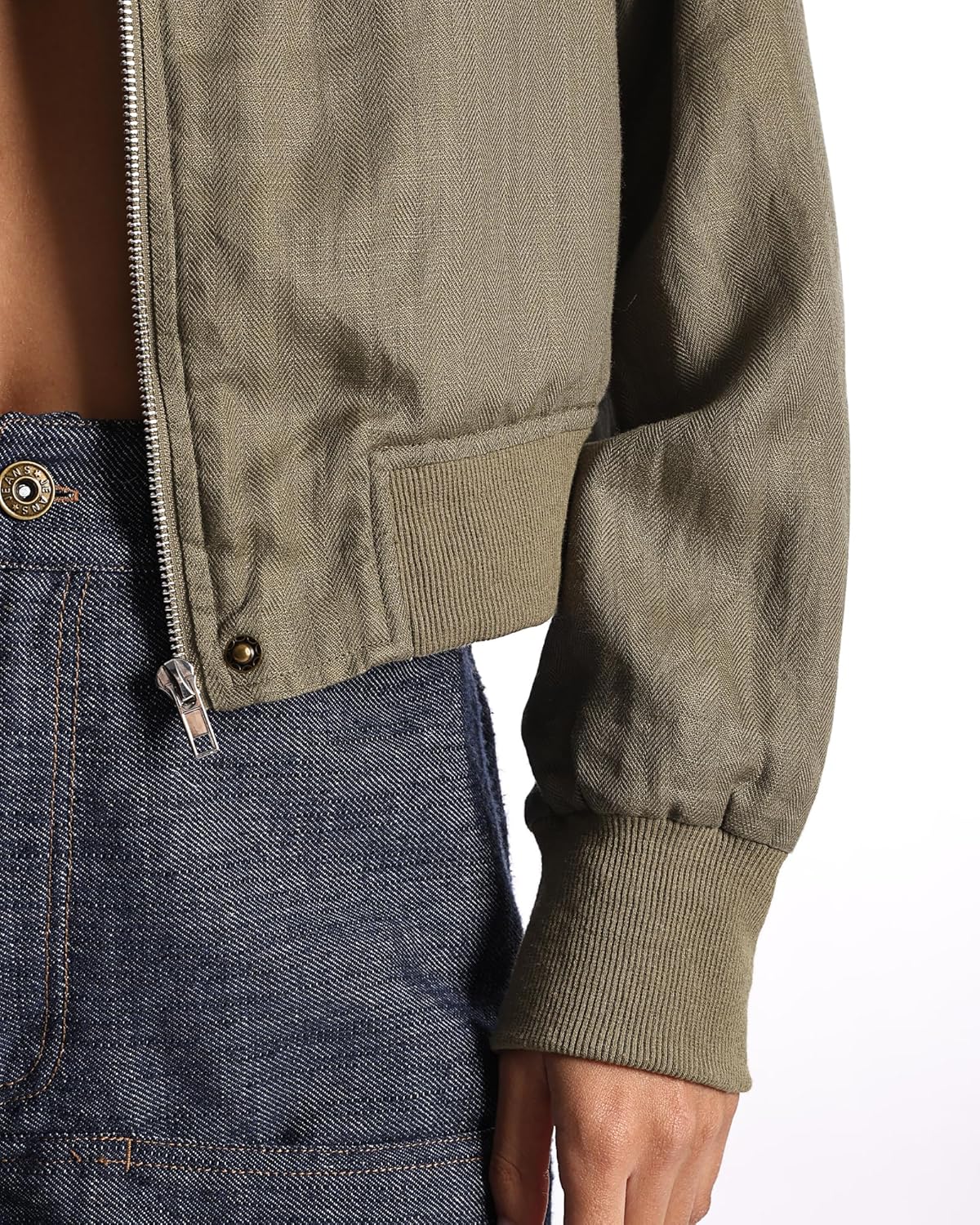 Women's Retro Linen Blend Pilot Jacket Casual Zipper Windbreaker with Pockets - Image 3