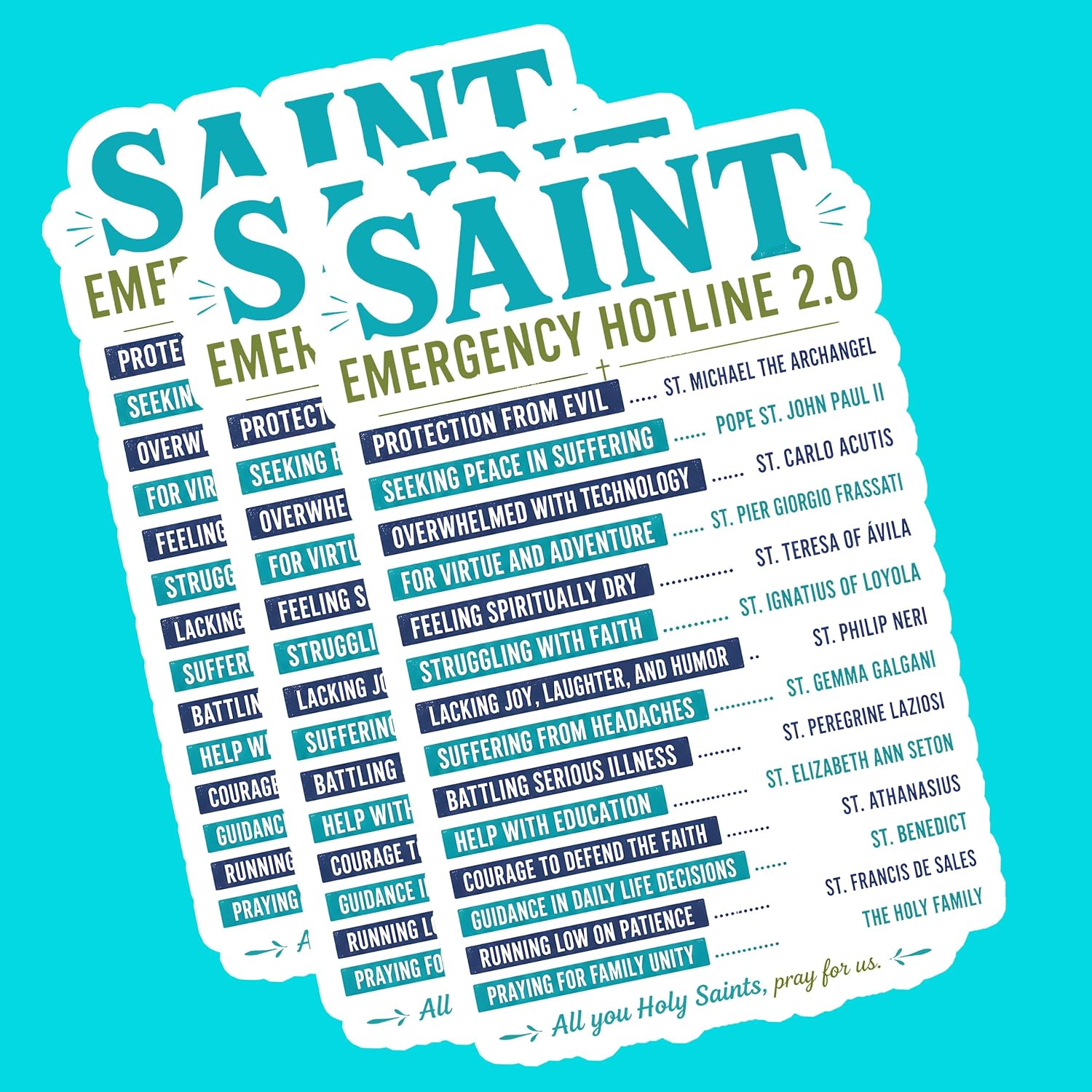 (3PCS) Saint Emergency Hotline 2.0 Sticker,Christian Catholic Faith God Bible Verse Jesus Waterproof Vinyl Sticker Decals for Books Laptops Phone Water Bottles Tumbler Cup Kindle 3x2 Inch