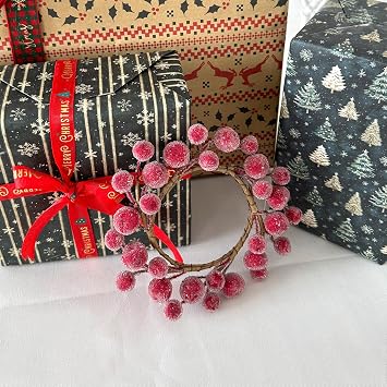 2 PCS 9 Inch Christmas Iced Red Berries Mini Wreath for Candle Ring and Centerpieces Decoration, Christmas Kitchen Cabinet Decorative Small Wreaths