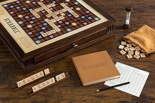 Miniatura 4 de WS Game Company Scrabble Heirloom Edition con gabinete giratorio de nogal macizo
