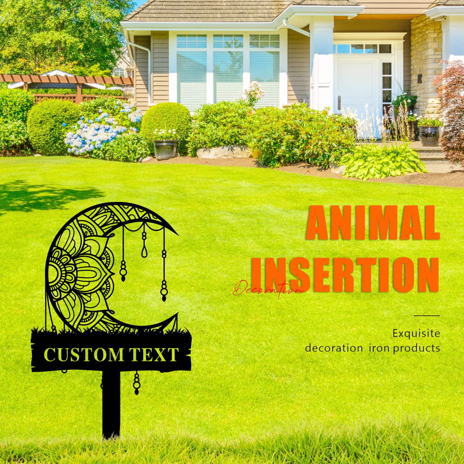 Quanqiuyi Custom Moon Flower Metal Garden Sign - Personalized Outdoor Decor with Stake, Floral Lawn Art, Celestial Patio Sign, Garden Name Plate