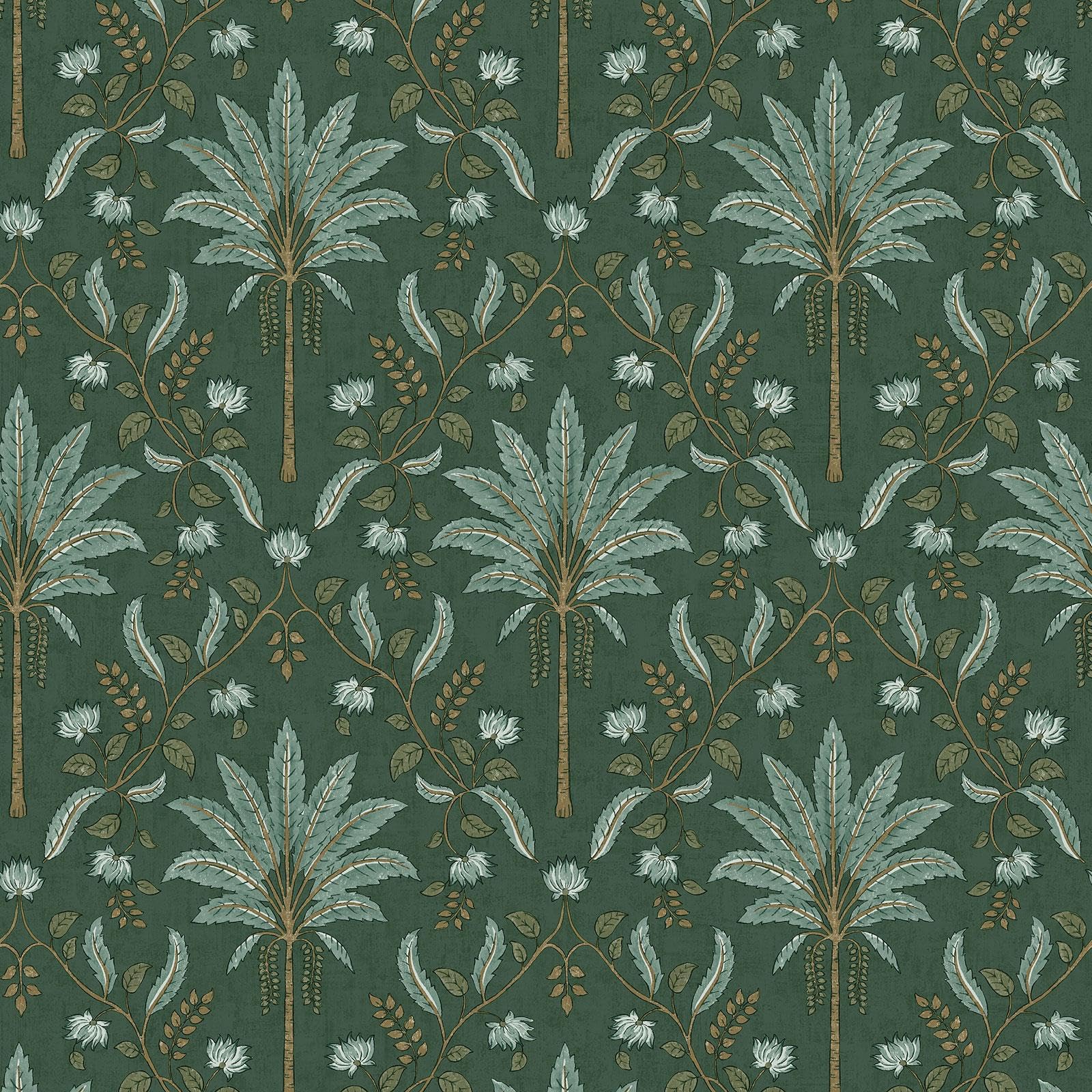 Palm Trellis Green Wallpaper - Tropical Leaves Trees Botanical Naturistic - Holden Decor 13750