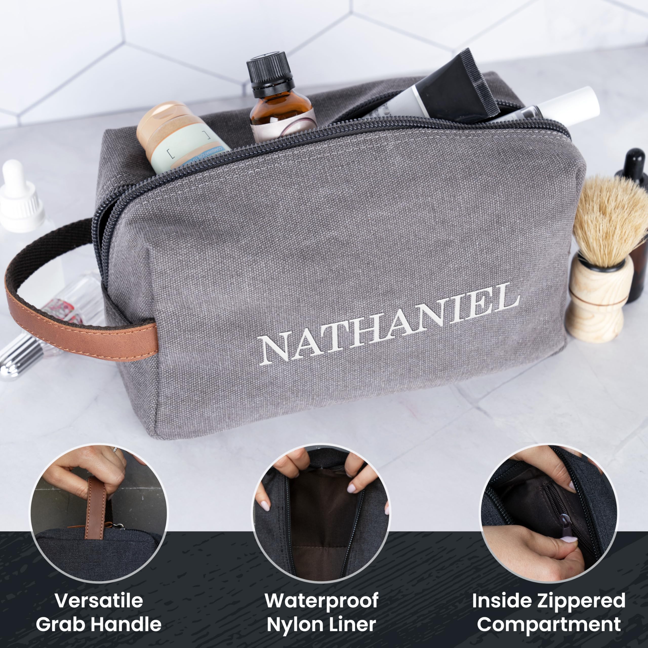 Personalized Gifts for Men - Embroidered Custom Toiletry Bags for Men, 4 Canvas & Leatherette Colors & 10 Thread Colors - Groomsmen Gifts