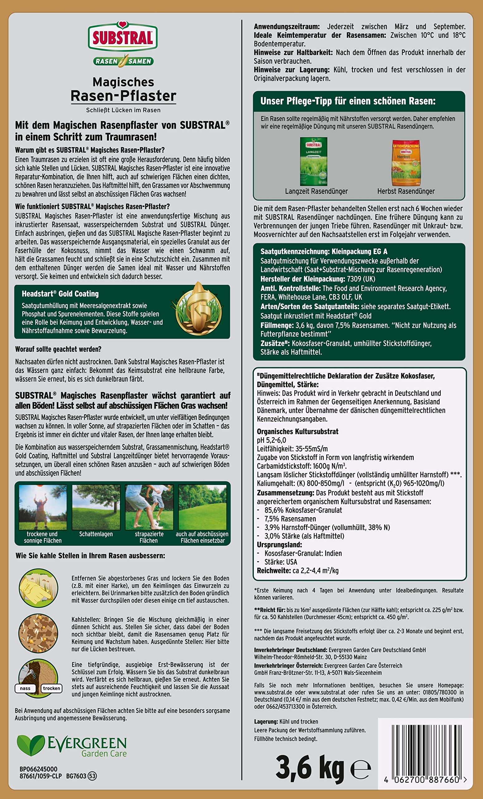 Substral Magic Lawn Patch, reparaciones de césped, semillas de césped, sustrato de primera calidad y fertilizante, 3,6 kg hasta 16 m²