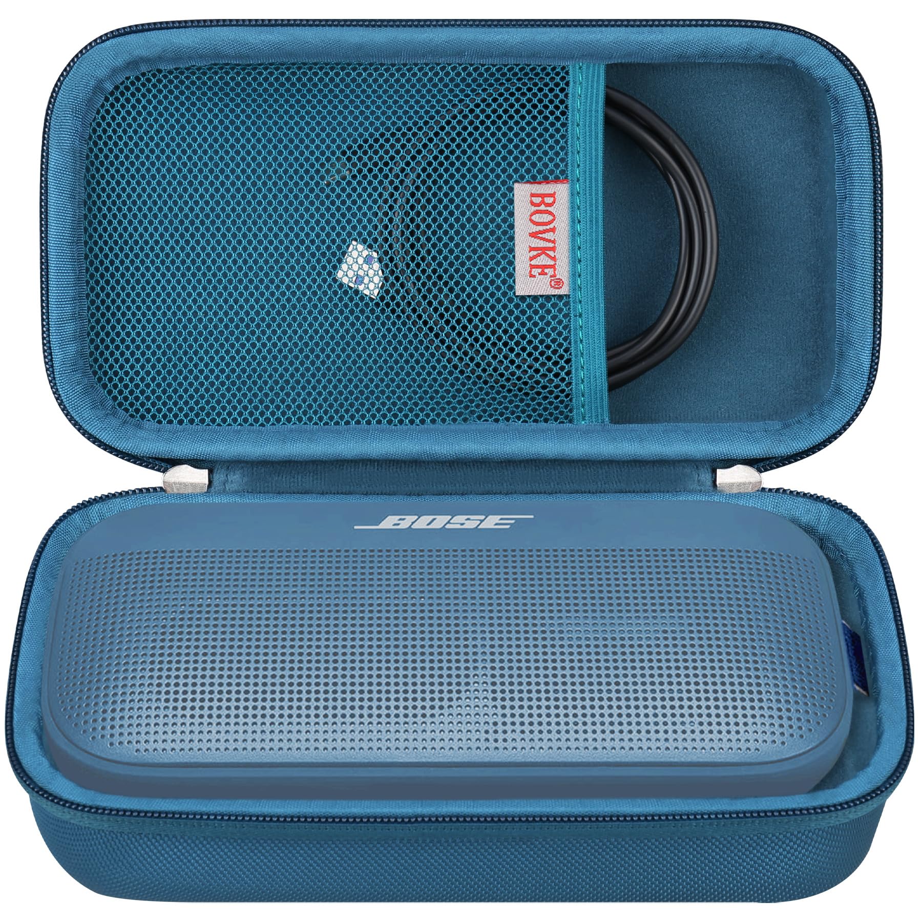 BOVKE Hard Travel Speaker Case for Bose New SoundLink Flex Speaker (2nd Gen) / Bose SoundLink Flex Bluetooth Portable Speaker, Mesh Pocket for Bose Speaker Charger, Charging Cables, Blue Dusk