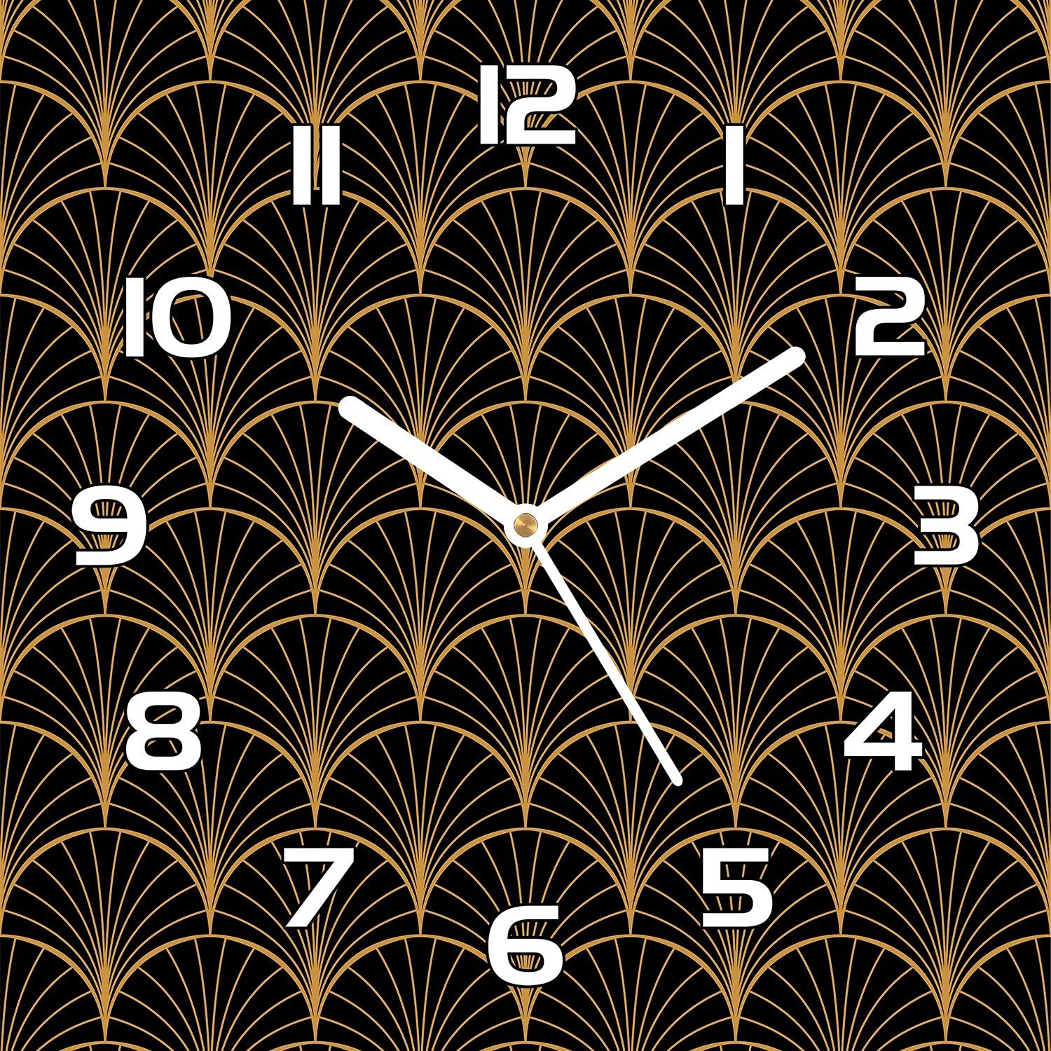 Horloge en verre 30x30 cm à texture géométrique noire pour décoration de cuisine