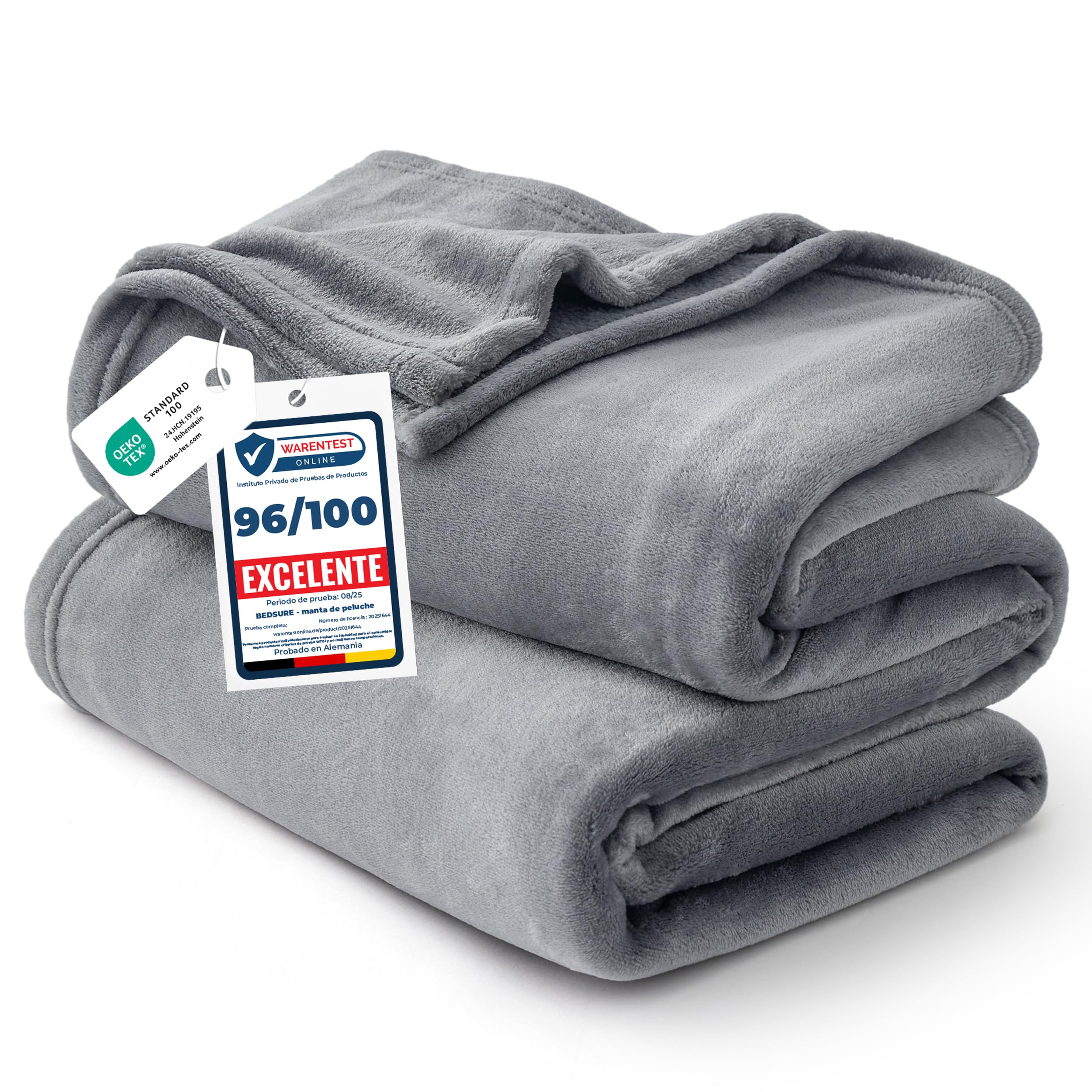 Bedsure Manta Polar Mullida - Cálida y Suave para Sofá de Invierno, XXL, Grandes y Acogedoras, 220 x 240 cm, Gris OEKO-TEX STANDARD 100