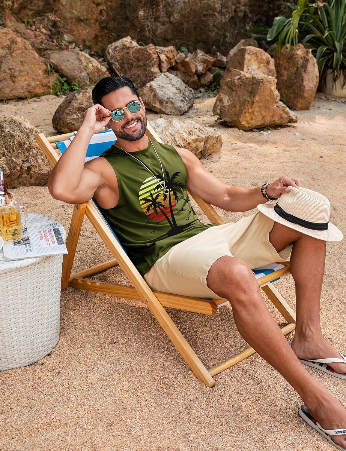 Babioboa Men's Hawaiian Tank Tops Tropical Funky Floral Beach Sleeveless Round Neck T-Shirt Breathable Aloha Tee Summer - Image 2