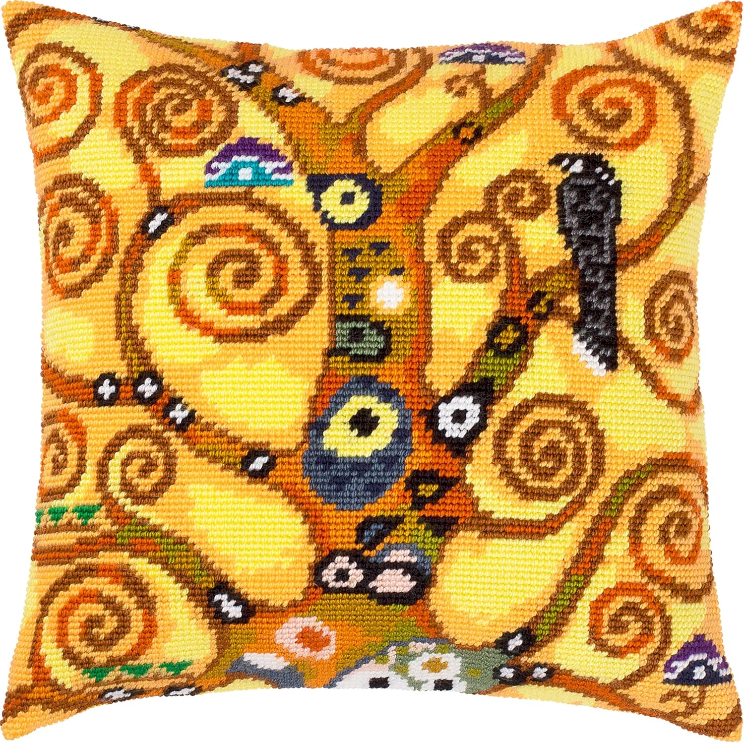 Brvsk Ornamental Needlepoint Kit for Adults and Beginners — Tree of Life by Gustav Klimt 16″ × 16″ with Clear, Precise Printed Design on Cotton Canvas; Includes 2 Needles, Yarn, and Easy-Read Chart