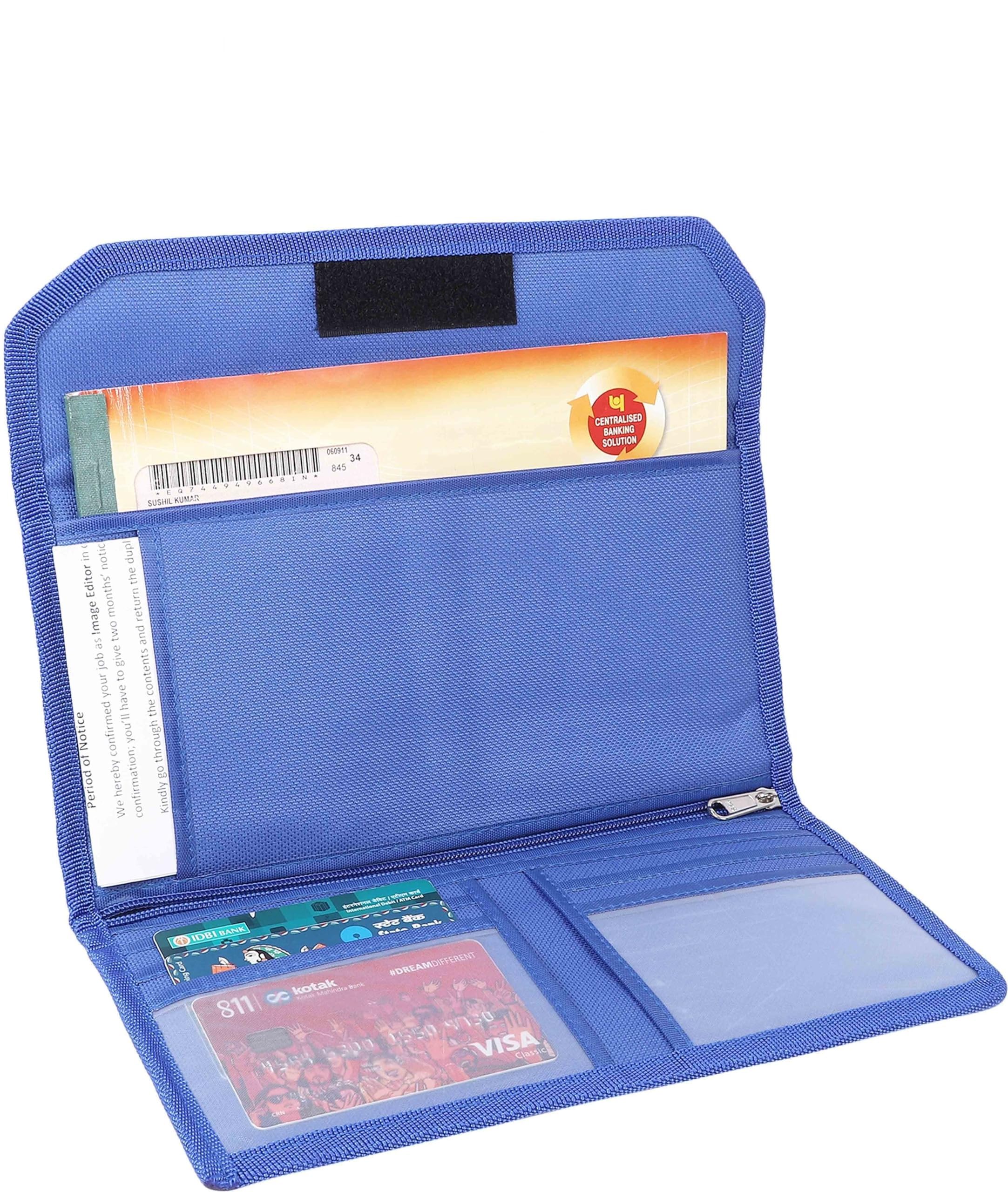 Zestale Nylon Multiple Cheque Book | Passbook,Passport Cover | Car Document Holder | Document Bag for Small Accessories | Multipurpose Multi Pocket (Set of 1, Blue)