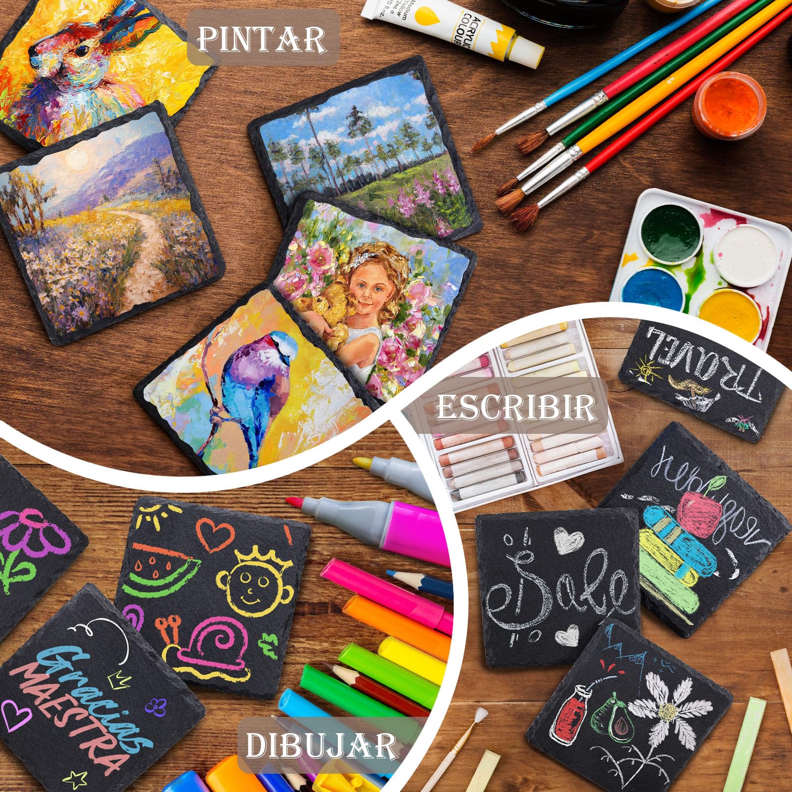 Juego de 24 Posavasos de Pizarra Negra de 10 cm, GOH DODD, Bases Cuadradas para Grabado Láser con Fondo Antirrayaduras, Ideales para Cocina, Oficina, Hogar, Regalos de Boda, Estreno de Casa y Fiestas