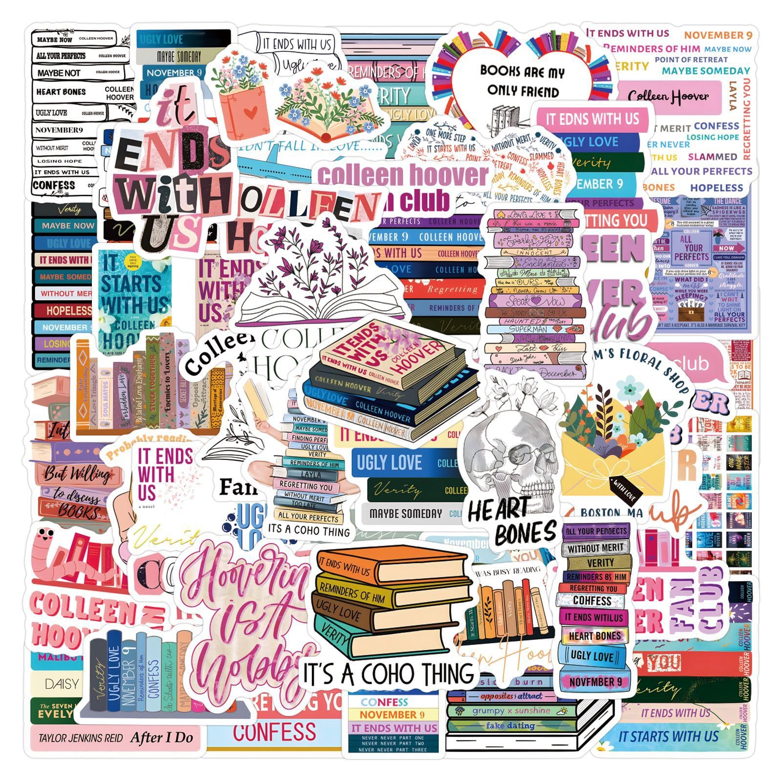 Bric Dodo Men's Colleen Hoover 50Pcs Stickers Laptop Car Scrapbook Phone Skateboard Suitcase Luggage Bike Stickers Vinyl Waterproof Aesthetic Personalised Stickers For Teens Boys Girls Adults