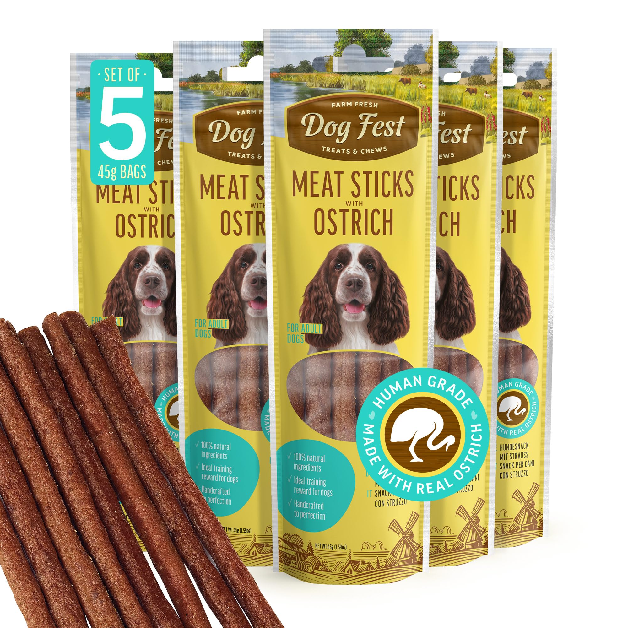 Dog Fest Premium Ostrich Meat Sticks, High Meat Content Natural Dog Treats for Adult Dogs