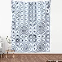 Vista 4 de Lunarable Tela portuguesa de The Yard, flores medievales antiguas en marcos cuadrados a cuadros, diseño de mosaico, tela decorativa para tapicería