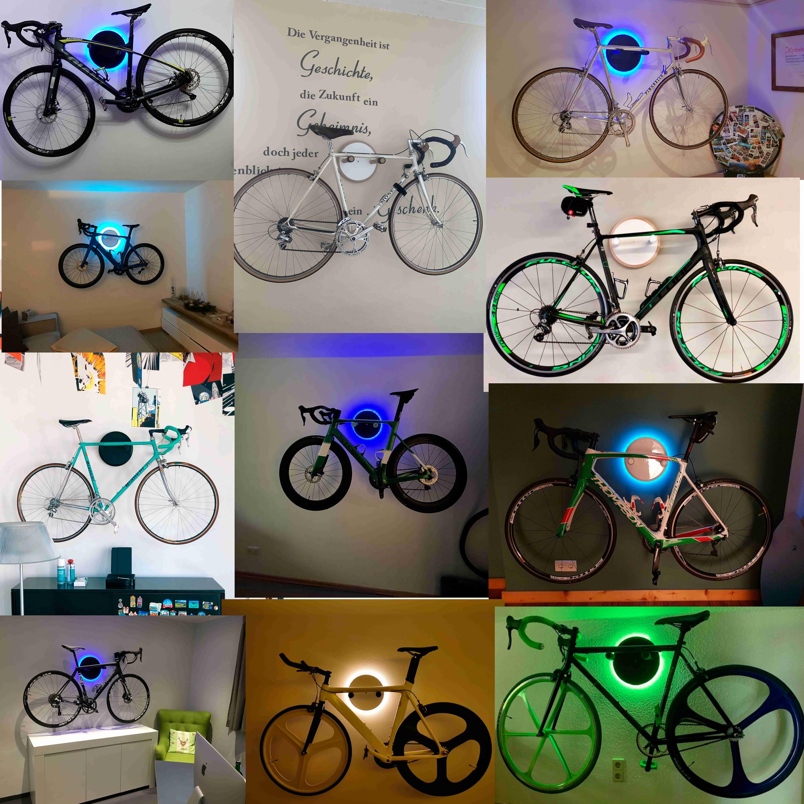 Fahrrad Wandhalterung - 360° Drehbar, Multiplex-Holz, Handgefertigt in Deutschland, mit Weichen Auflagepolstern, Farbig Konfigurierbar, für Rennrad, Mountainbike, Gravelbike
