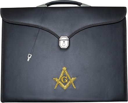 Masonic Apron and Chain Collar Case Black, Master Mason Hand Embroidered Emblem | Art Portfolio Carrying Bag
