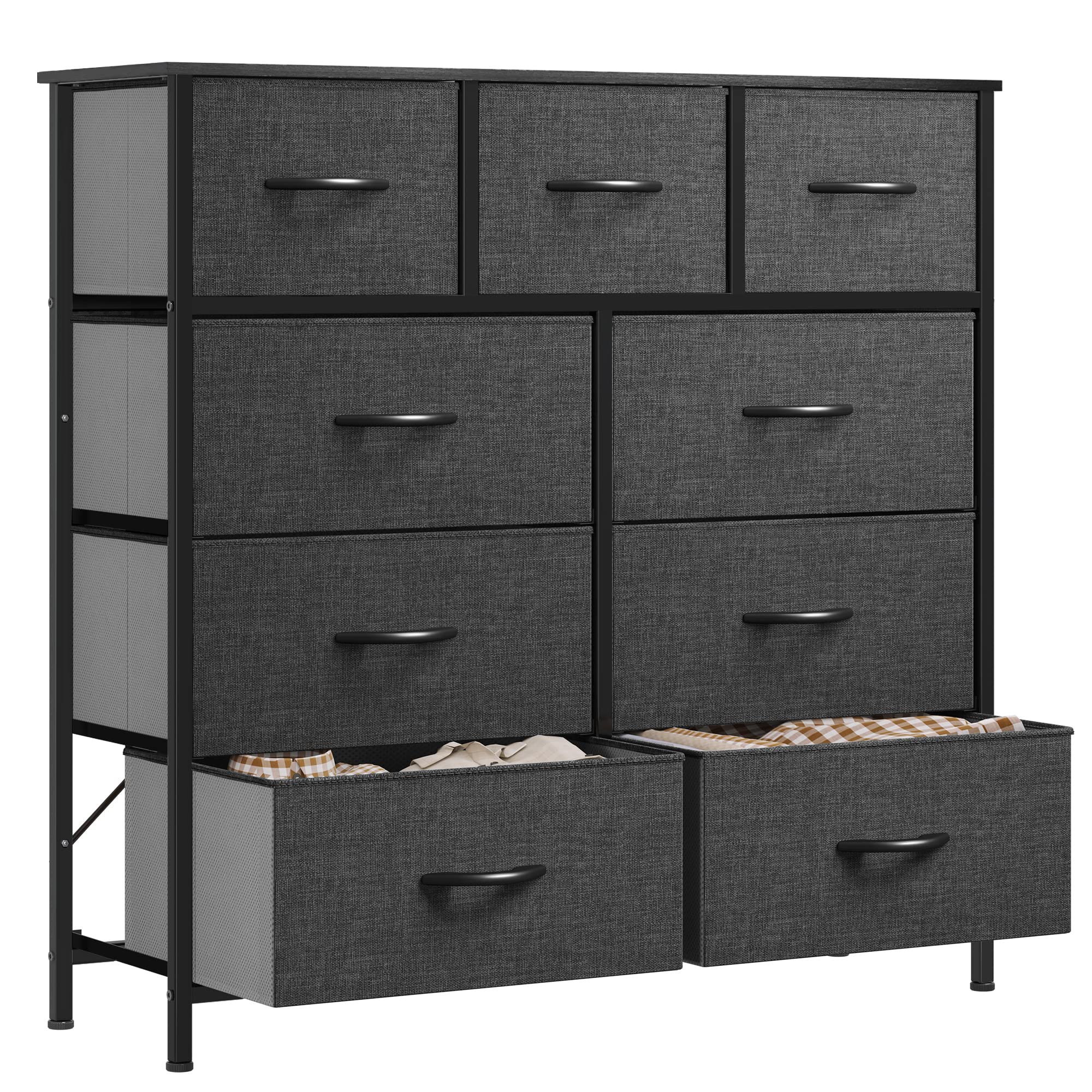 YITAHOME Cassettiera in tessuto, armadietto con 9 cassetti,Cassettiera per Corridoio in Tessuto,con vano contenitore in tessuto per soggiorno,camera da letto,cameretta dei bambini, grigio nero