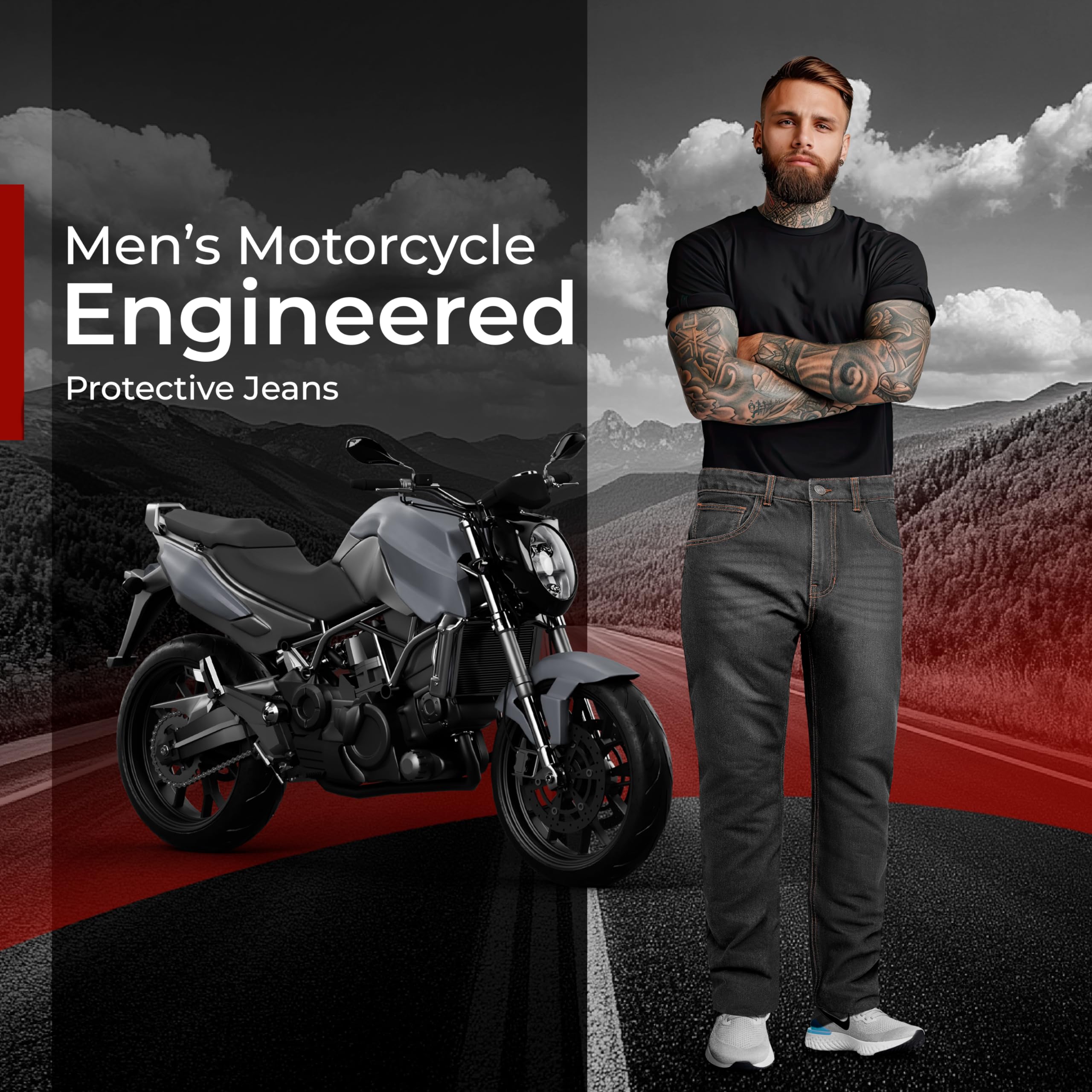 Great Bikers Gear – Pantalones vaqueros de ingeniería para hombre, con forro de aramida, forro de protección reforzado, protector de rodilla y cadera.