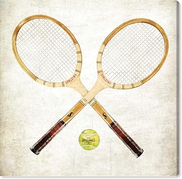 The Oliver Gal Artist Co. Teams Wall Art Canvas Prints Vintage Rackets Home Decor, 12" x 12", Brown, White