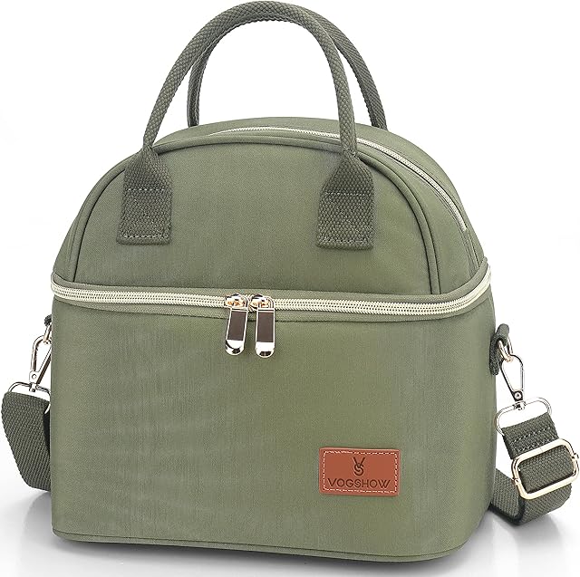 Vogshow Lunch Bag for Women Kids, Small Cool Bag 9L Insulated Lunch Bags for Work Adults Girls,Dual Compartment Picnic Cooler Bag Thermal Lunch Tote with Shoulder Strap for School Waterproof (Green)