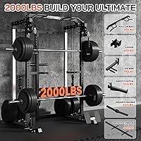 Vista 4 de Jaula de potencia, soporte de alta resistencia con sistema de poleas dobles, barra multifunción para sentadillas con cruce de cables, máquina