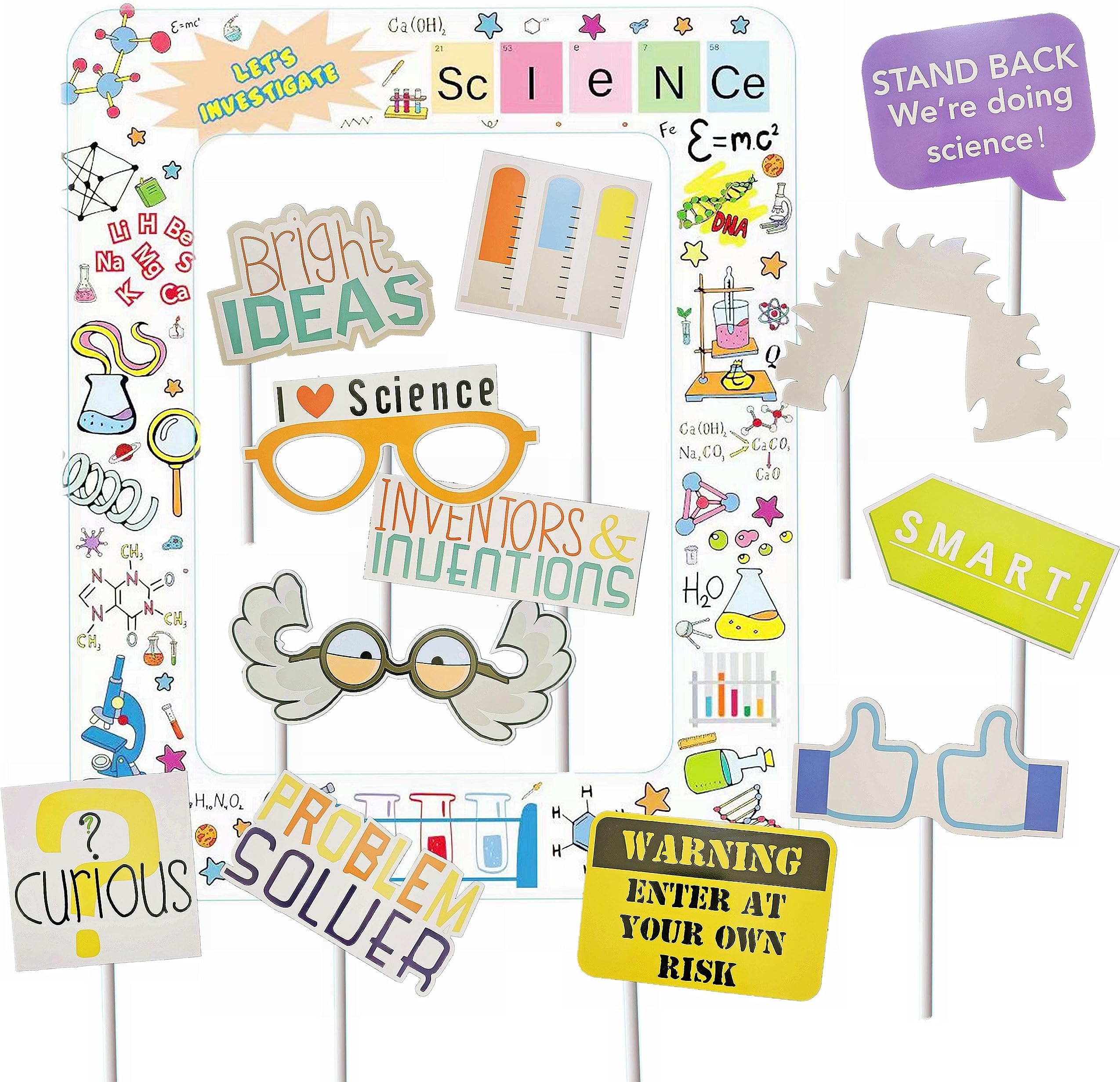 Science Pary Inflatable Photo Booth Selfie Frame & Props Set Giant Science Lab Party Selfie Photo Booth Picture Frame Photo Props Blow Up Photo Frame for Birthday Party Decorations