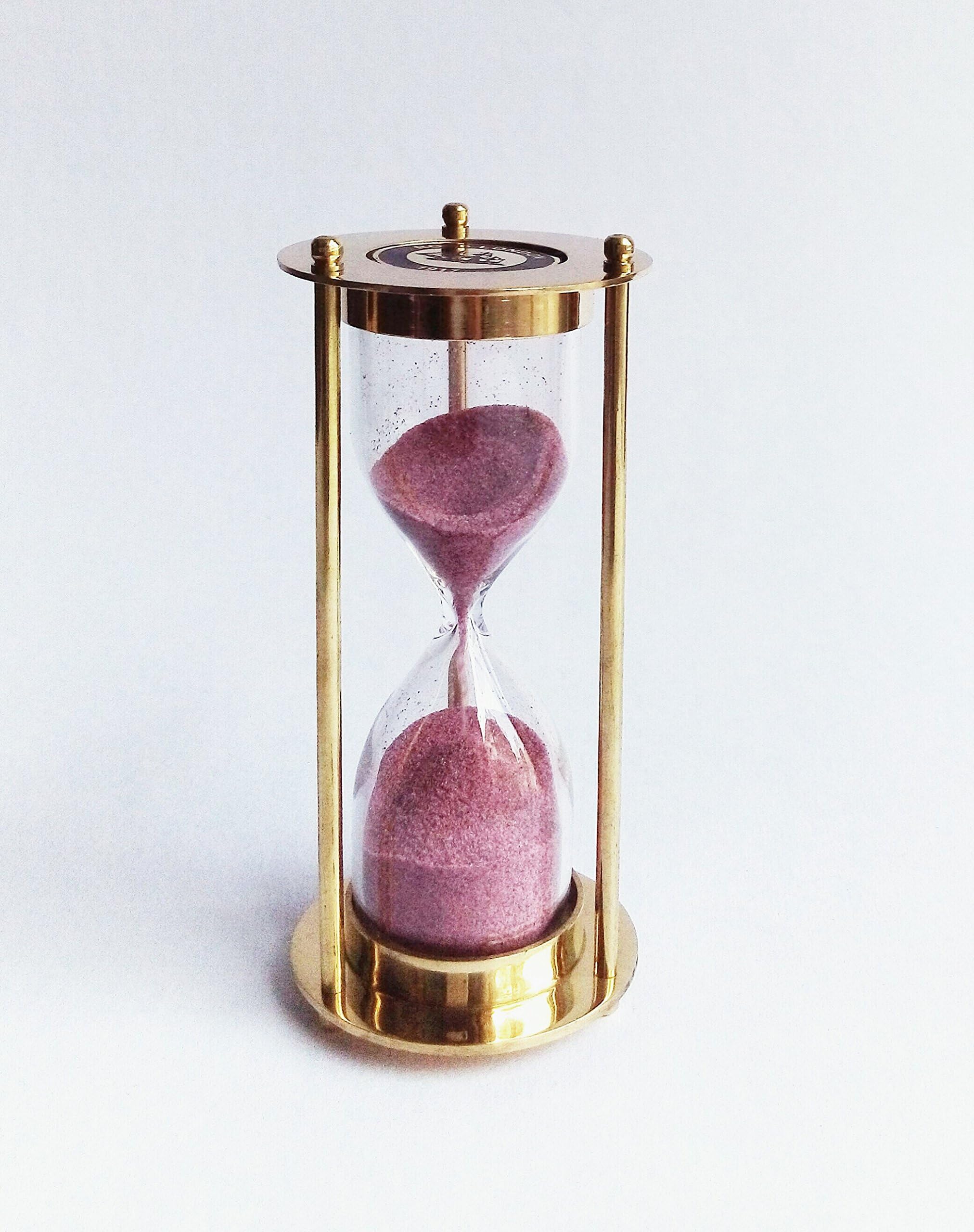 Exotic Art Brass Timer Hourglass Sand Clock (Pink Sand) Antique Gift