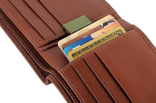 Miniatura 4 de AULIV Cartera plegable con bloqueo RFID para hombre cuero vegetal de grano completo con ventana de identificación y caja de regalo marrón oscuro